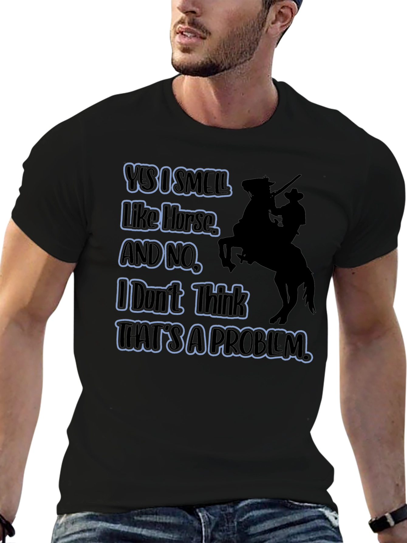 Black Humorous "Yes I Smell Like Horse" Graphic T-Shirt view 6