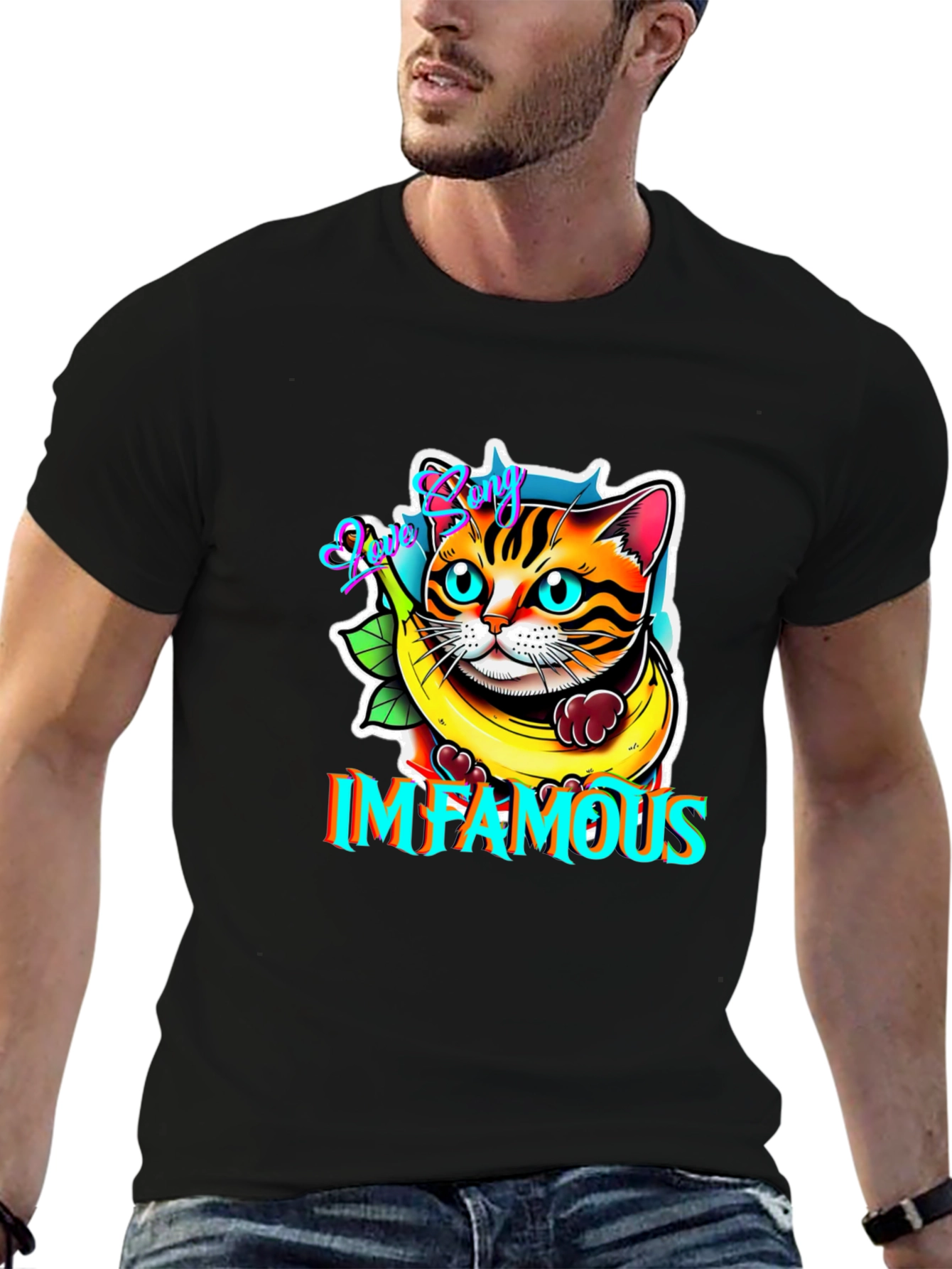 Black Infamous Cat in Banana T-Shirt view 6