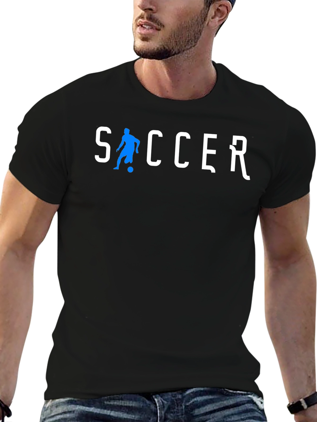 Black Soccer Graphic Print Black T-Shirt view 6