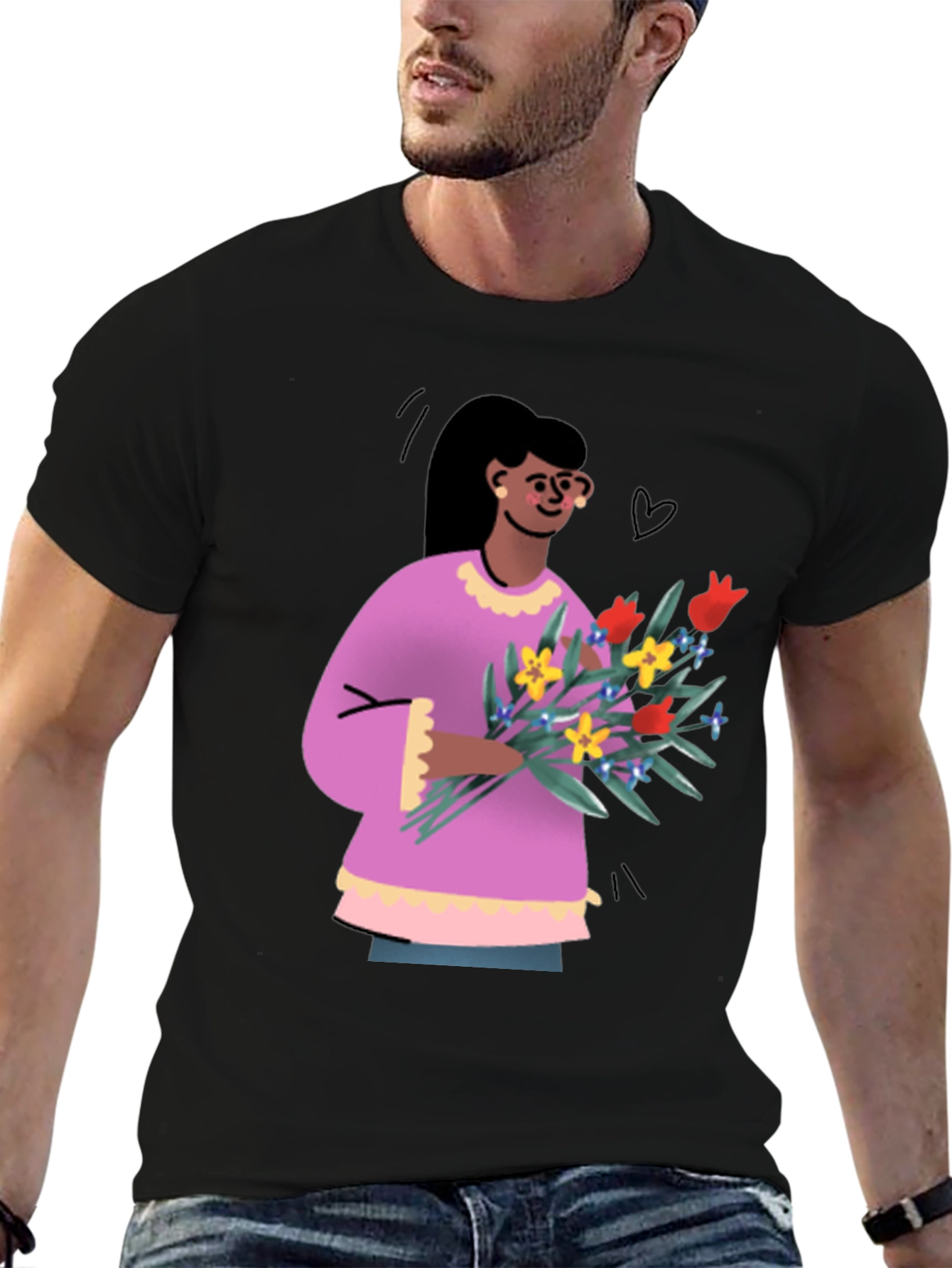 Black Floral Graphic Print Crew Neck T-Shirt view 6