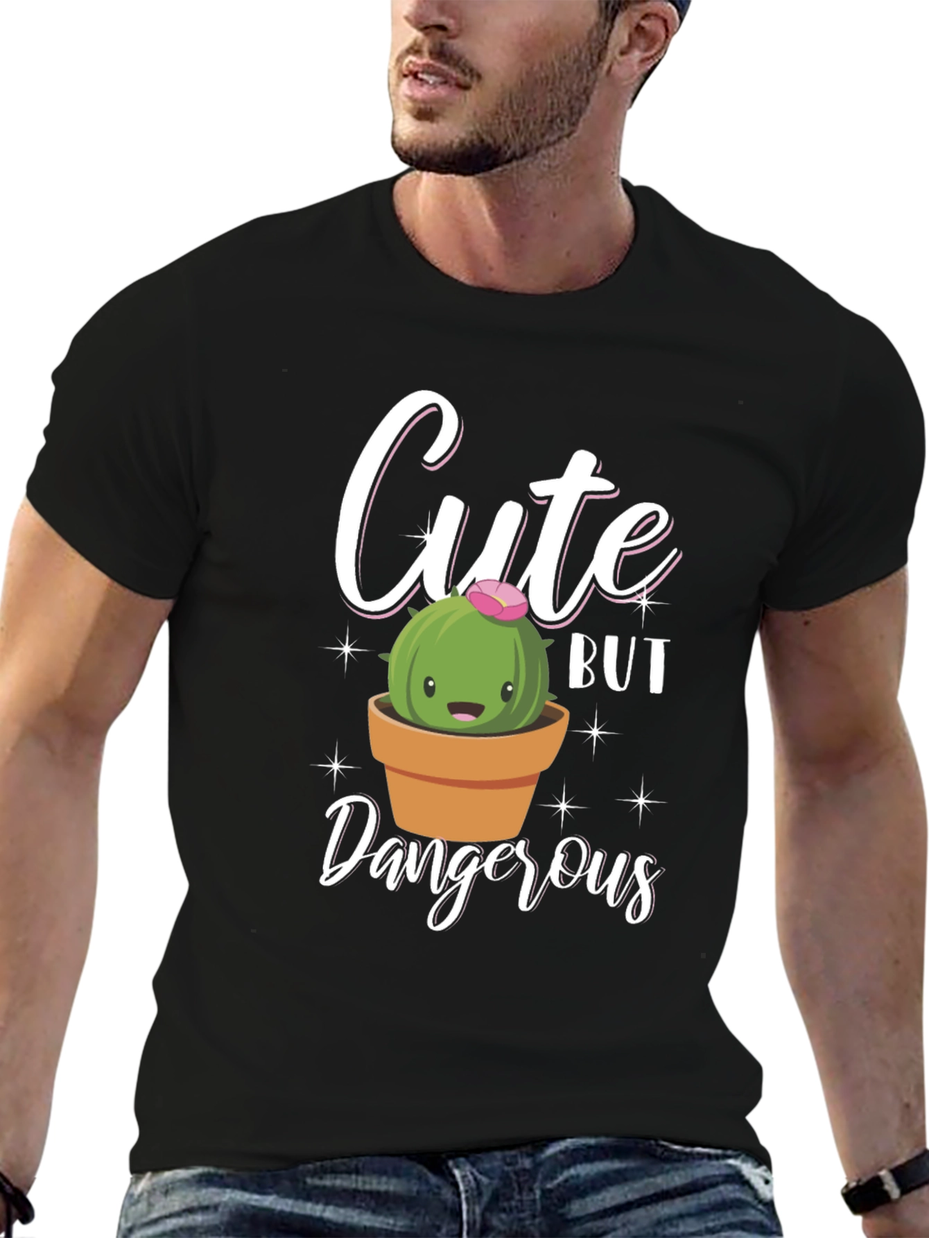 Black Cute But Dangerous Cactus Graphic T-Shirt view 6