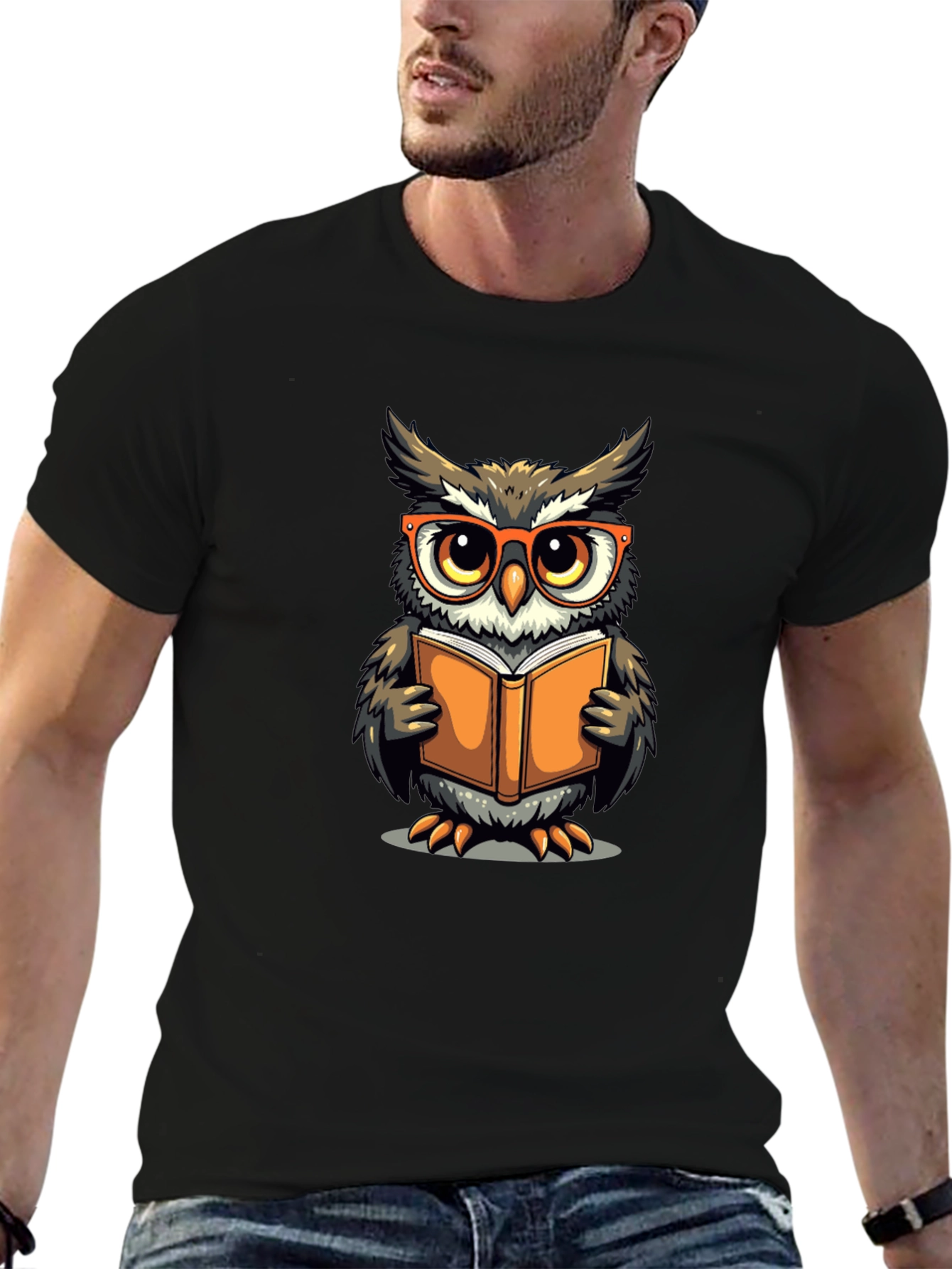 Black Owl Reading Book Graphic T-Shirt view 6