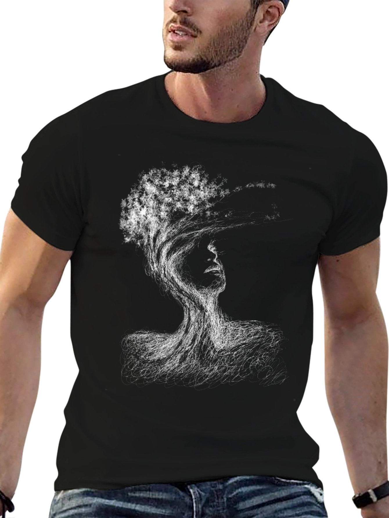 Black Abstract Tree Woman Black T-Shirt view 6