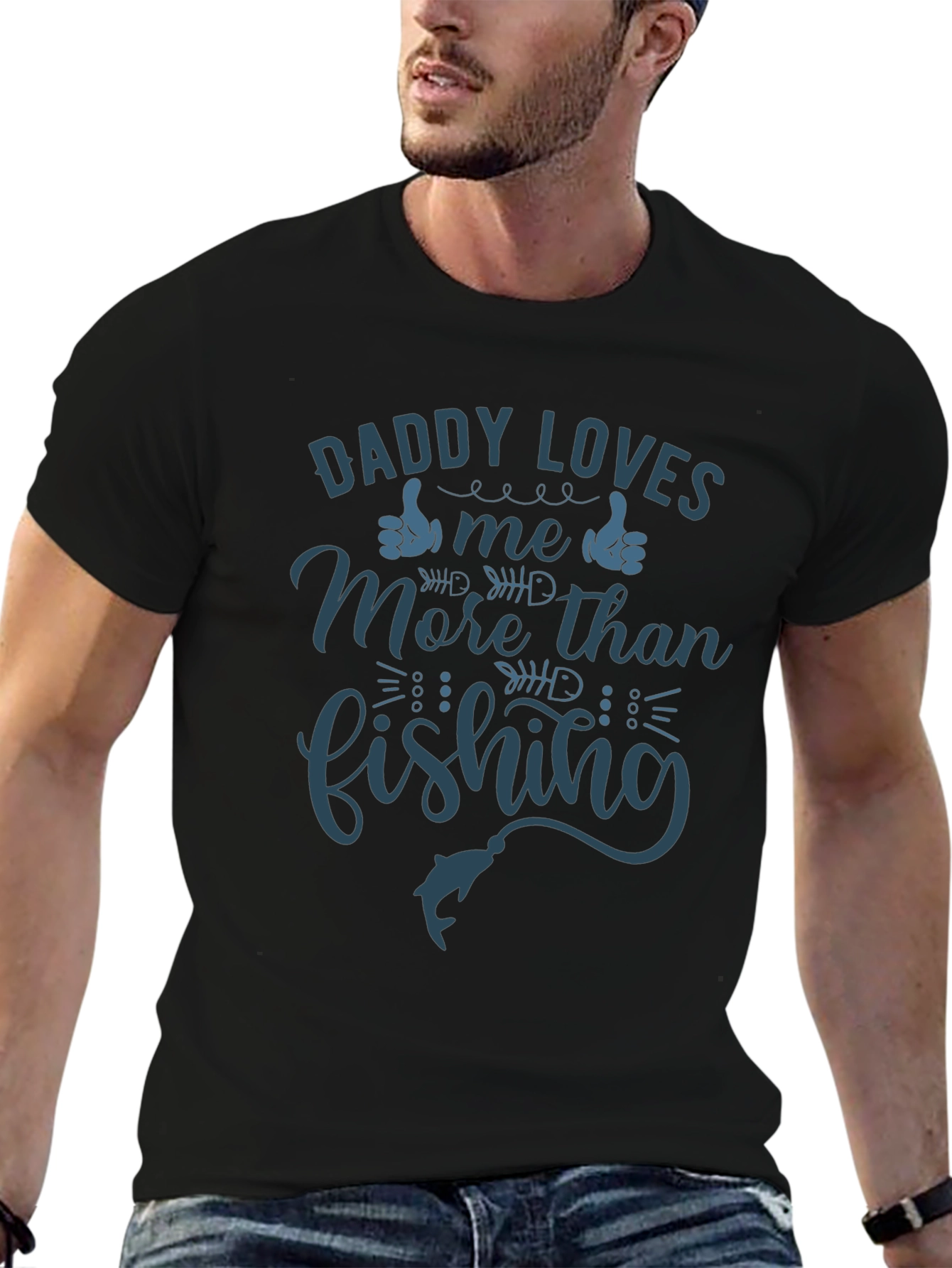 Black Daddy Loves Me More Than Fishing Black T-Shirt view 6