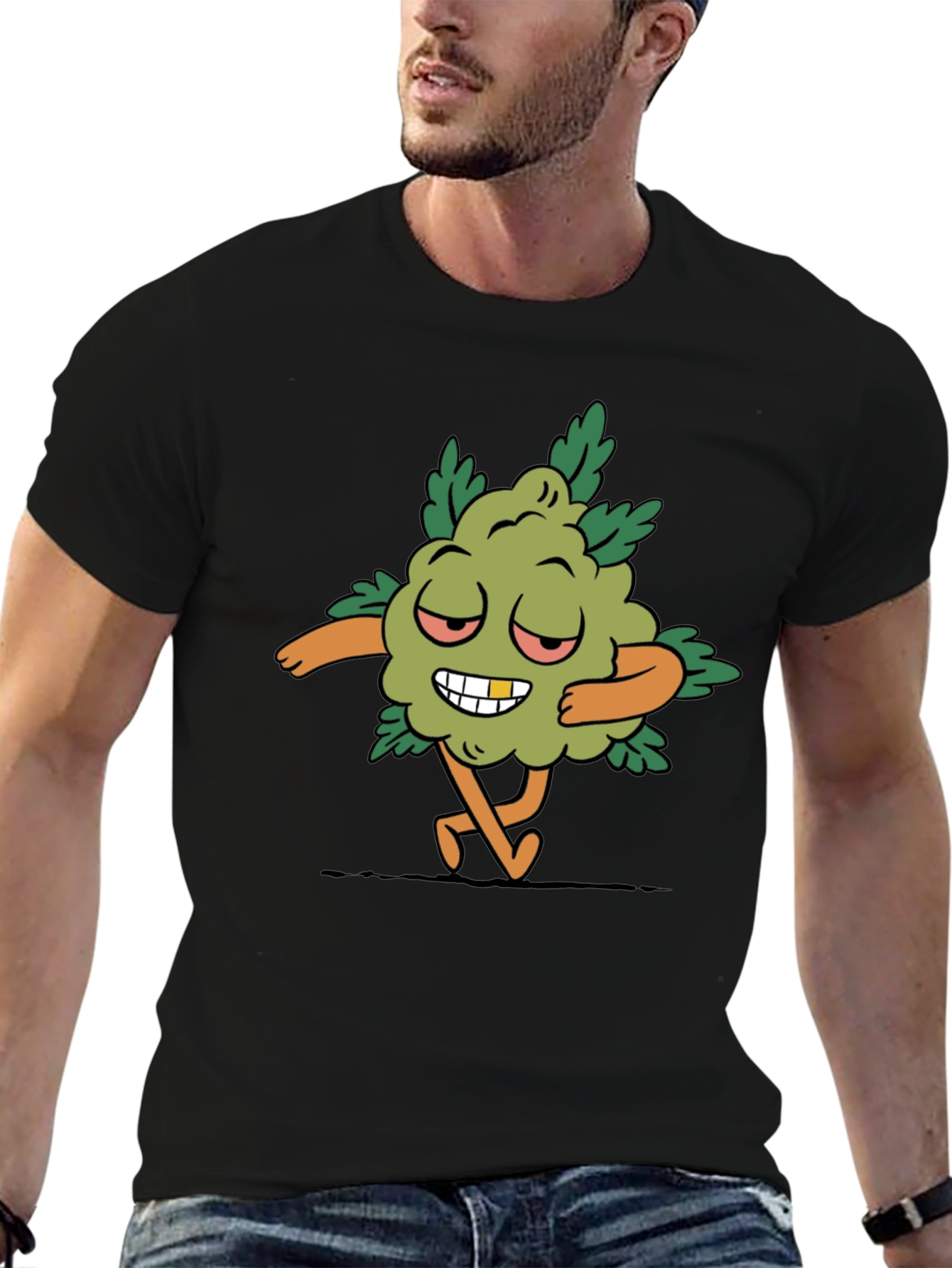 Black Cartoon Weed Bud T-Shirt view 6