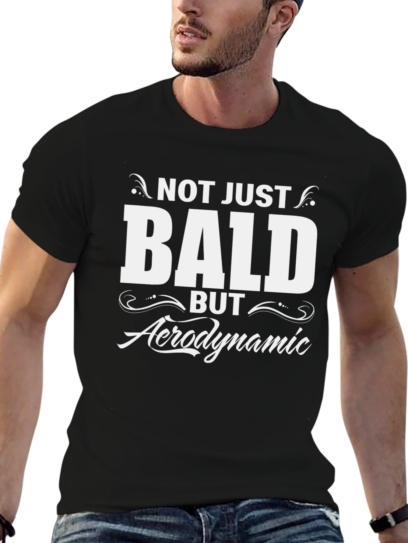 Black Funny Bald Aerodynamic T-Shirt view 6