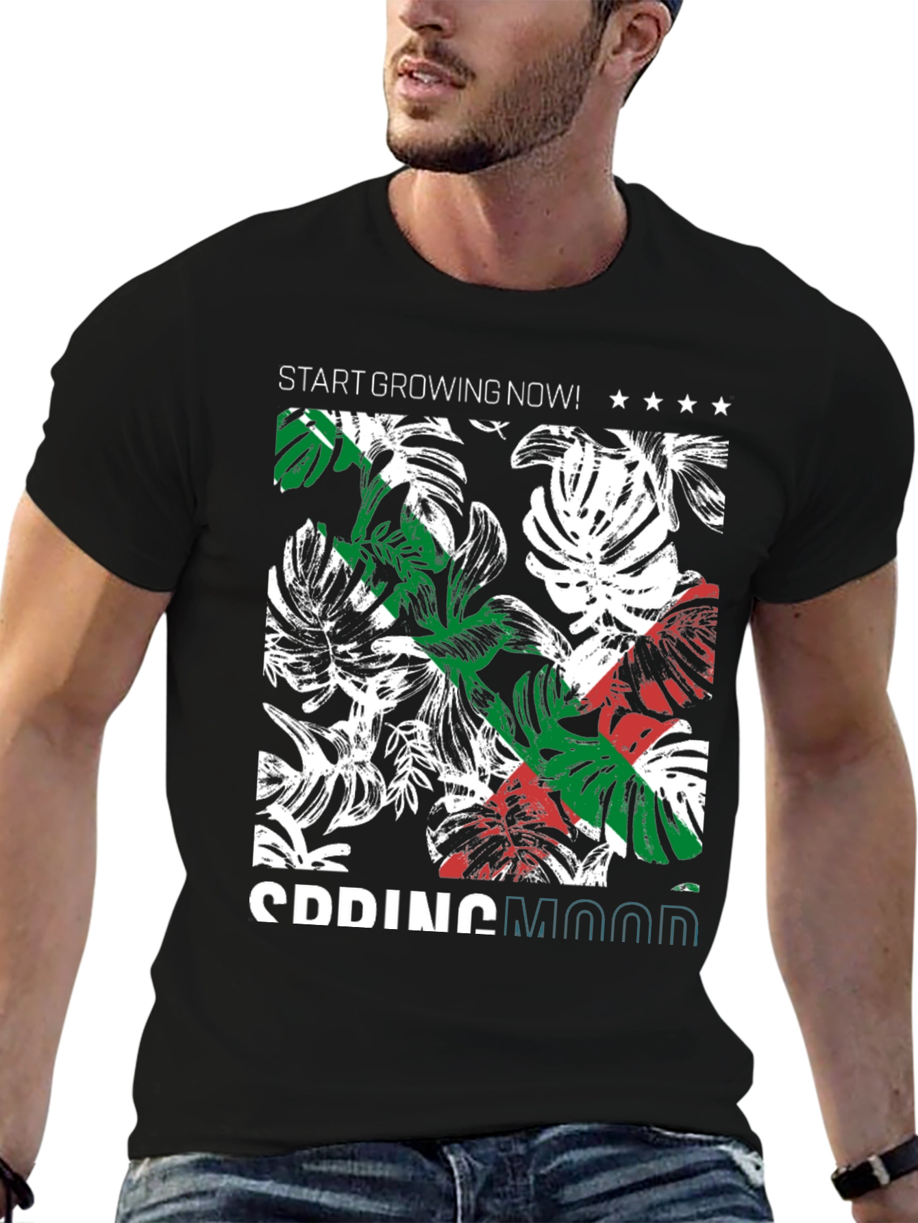 Tropical Plant Print Graphic Tee - 6