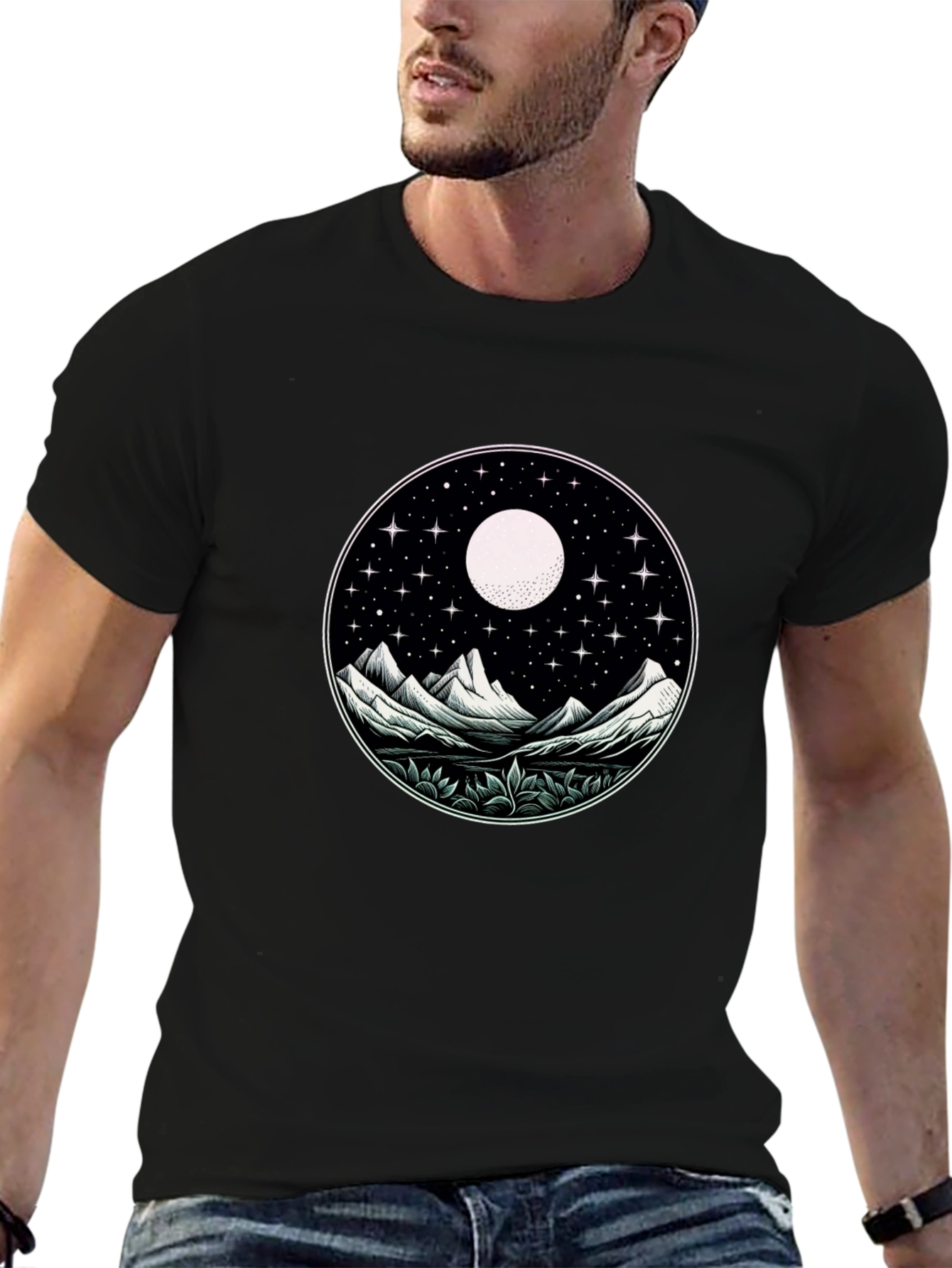 Black Night Sky Mountain Graphic Tee - Unisex view 6
