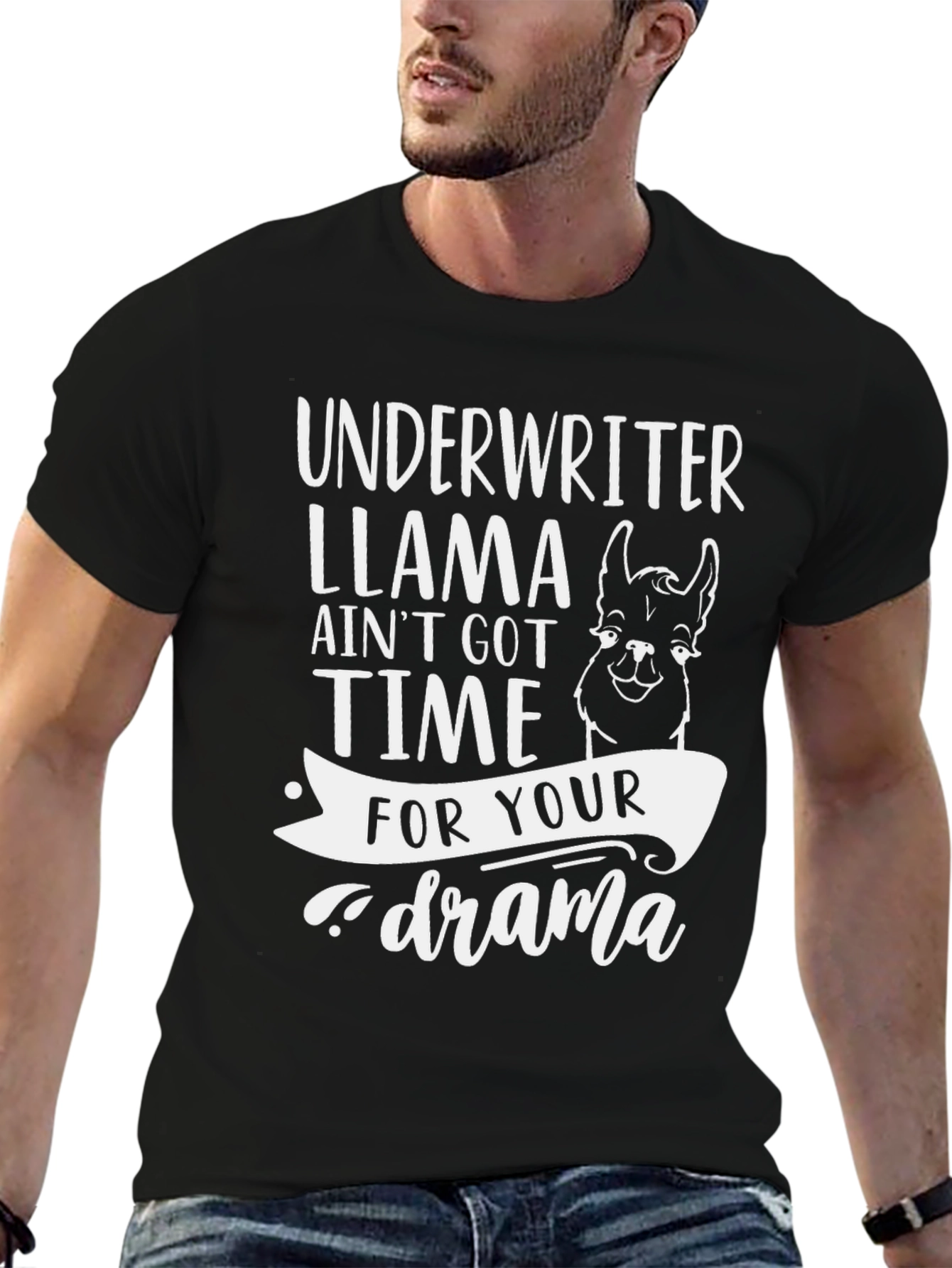 Black Underwriter Llama Drama Funny Graphic Tee view 6