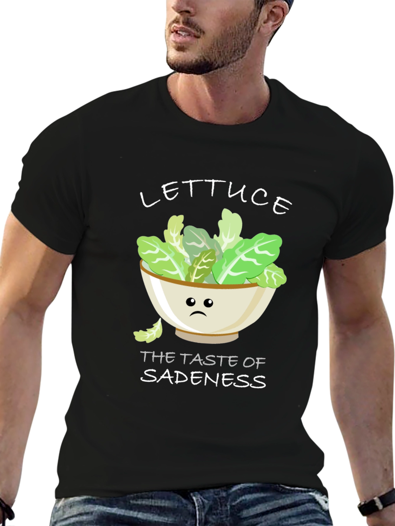 Black Lettuce Sadness T-Shirt - Funny Foodie Tee view 6