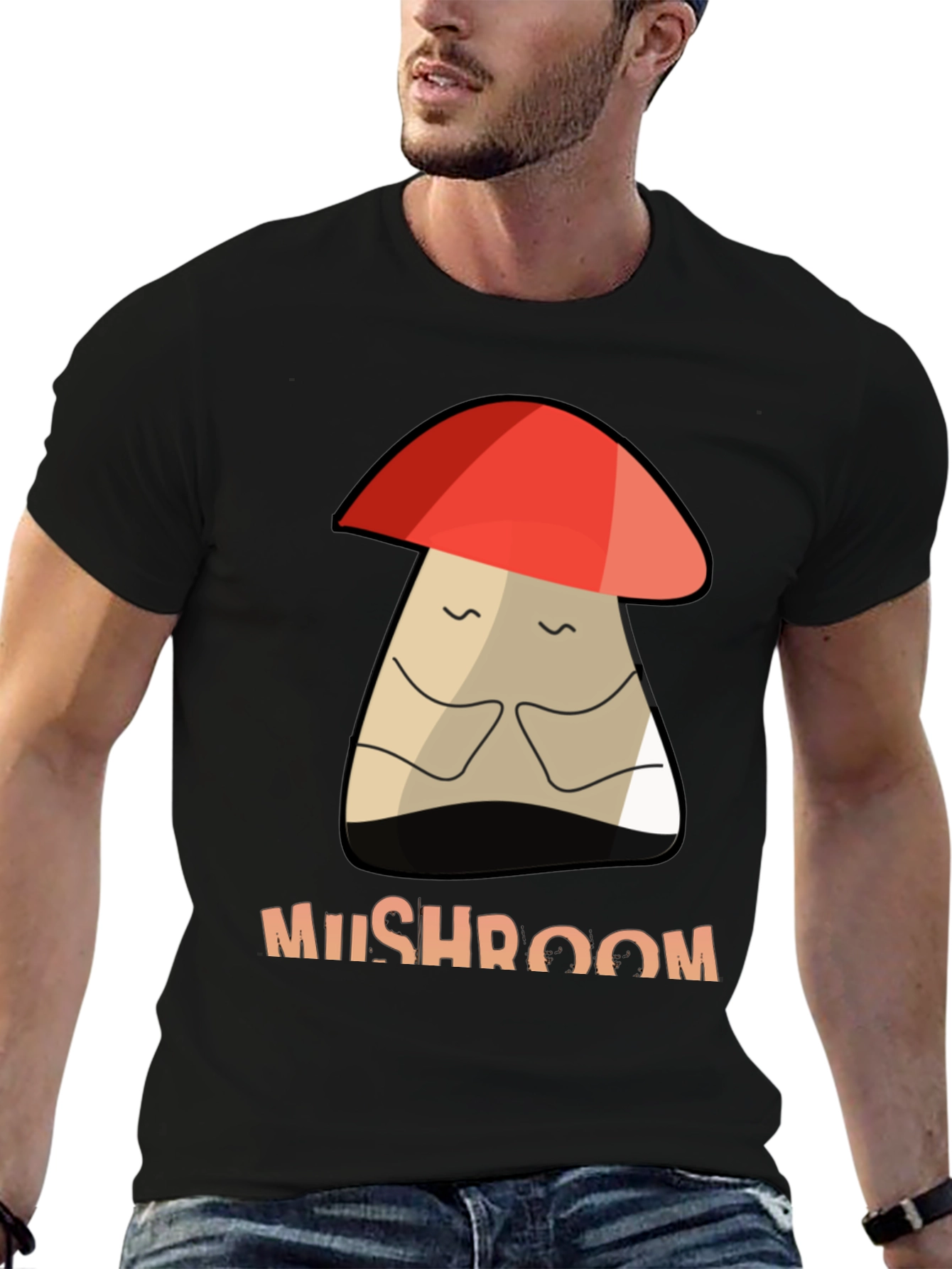 Black Mushroom Graphic Tee - Unisex Cotton T-Shirt view 6