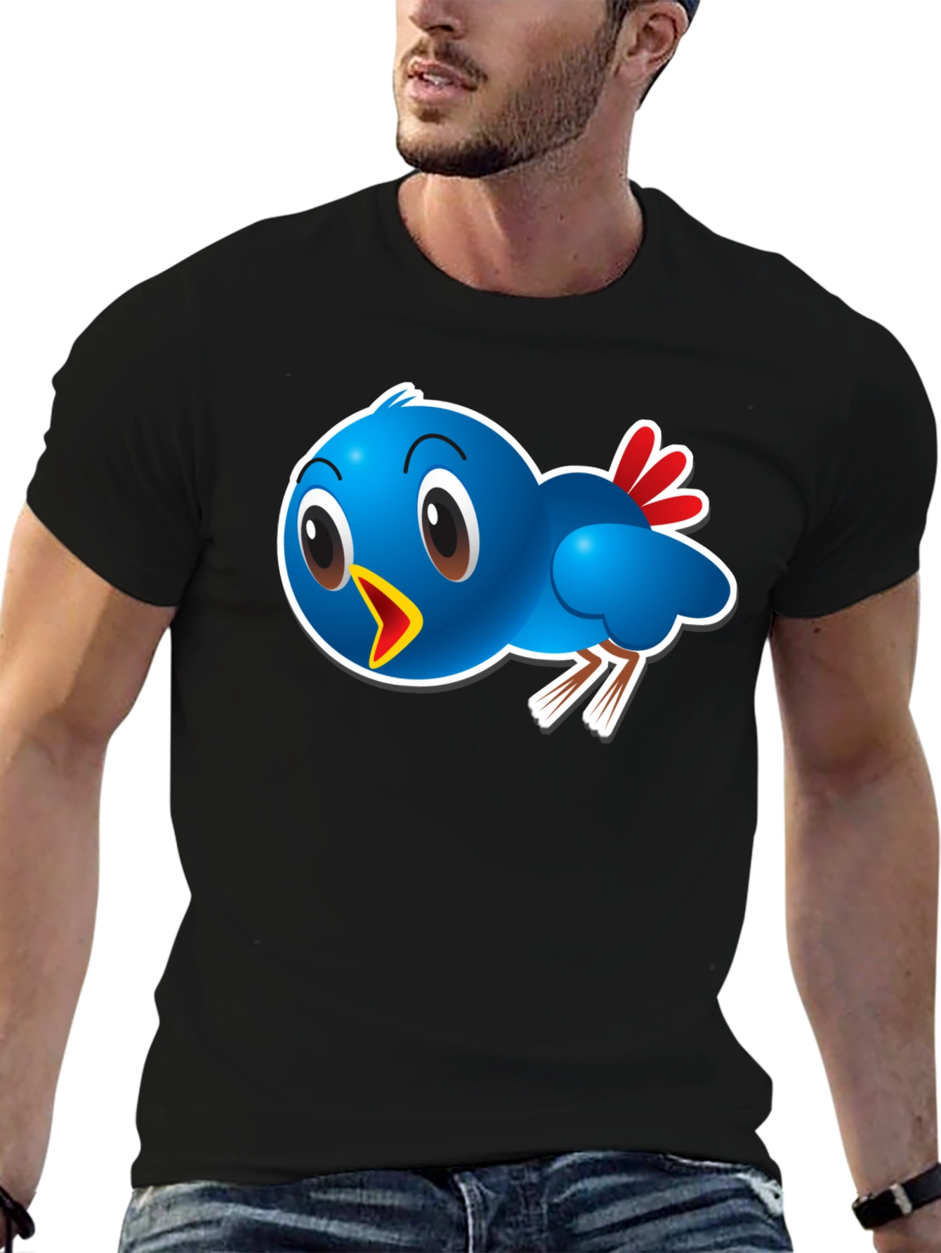 Black Blue Bird Graphic Tee - Cute Cartoon Bird T-Shirt view 6