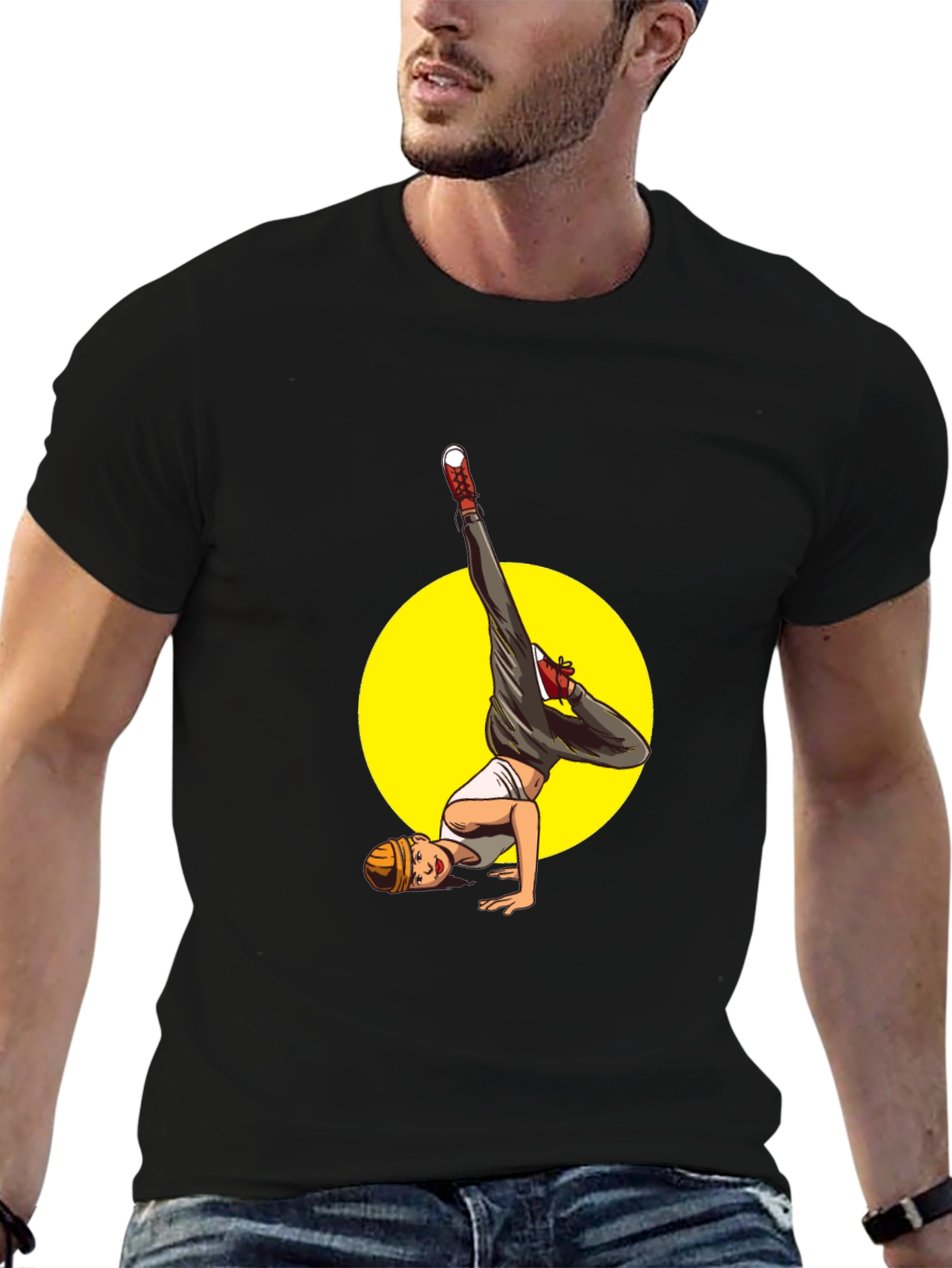 Black Black T-Shirt with Breakdancer Graphic view 6