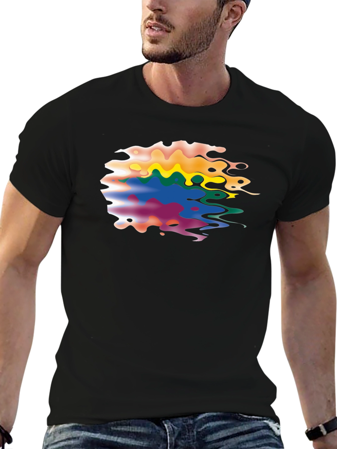 Black Abstract Colorful Graphic Print Black T-Shirt view 6