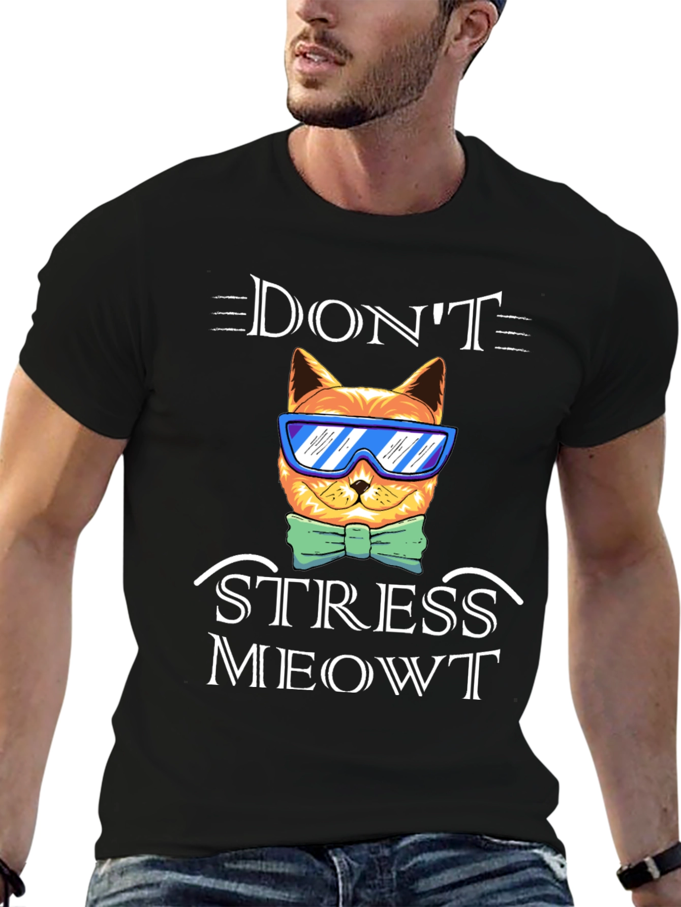 Black Don't Stress Meowt T-Shirt Funny Cat Tee view 6