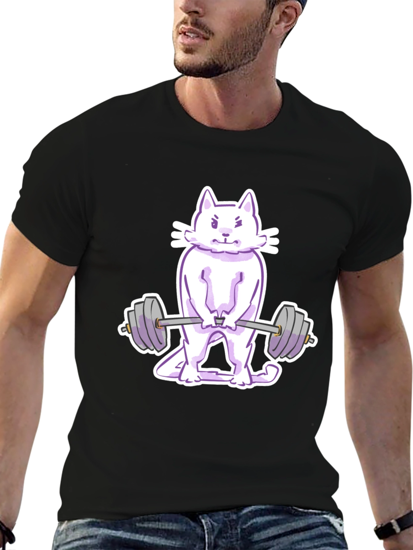 Black Cat Lifting Weights Graphic Tee - Black view 6