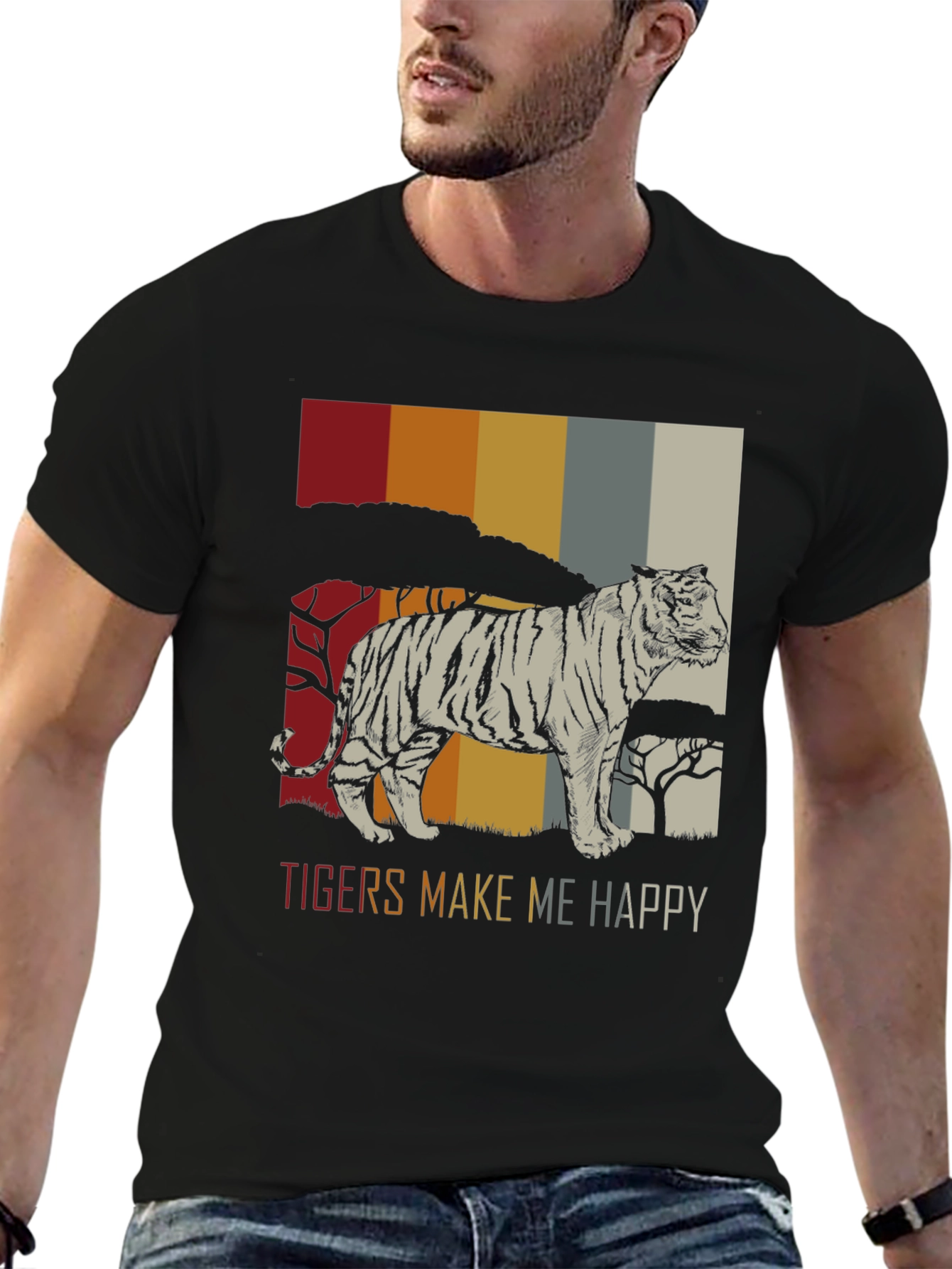Black Tigers Make Me Happy Graphic Tee - Retro Style view 6