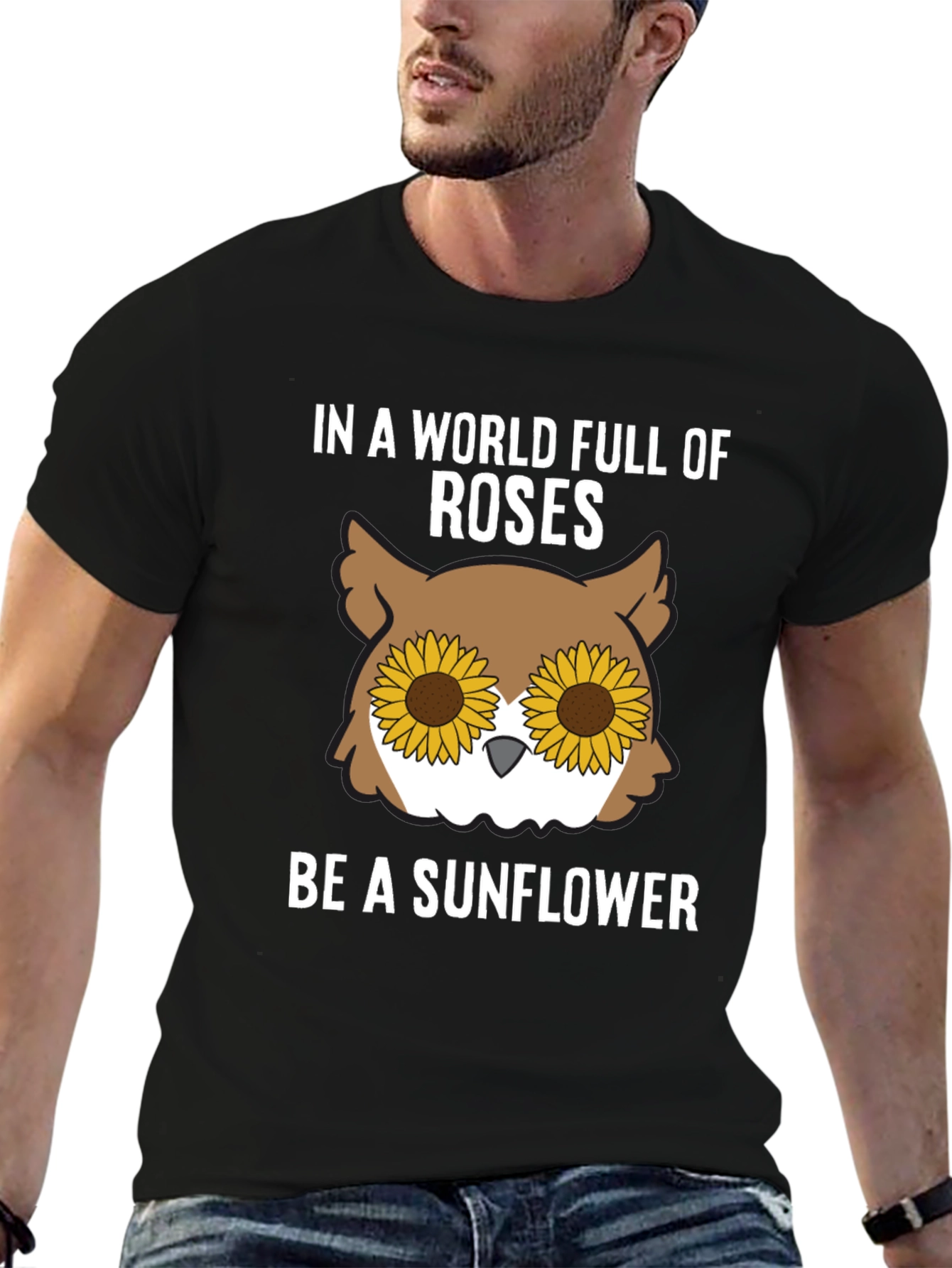 Black Sunflower Owl Graphic Tee - Be a Sunflower view 6