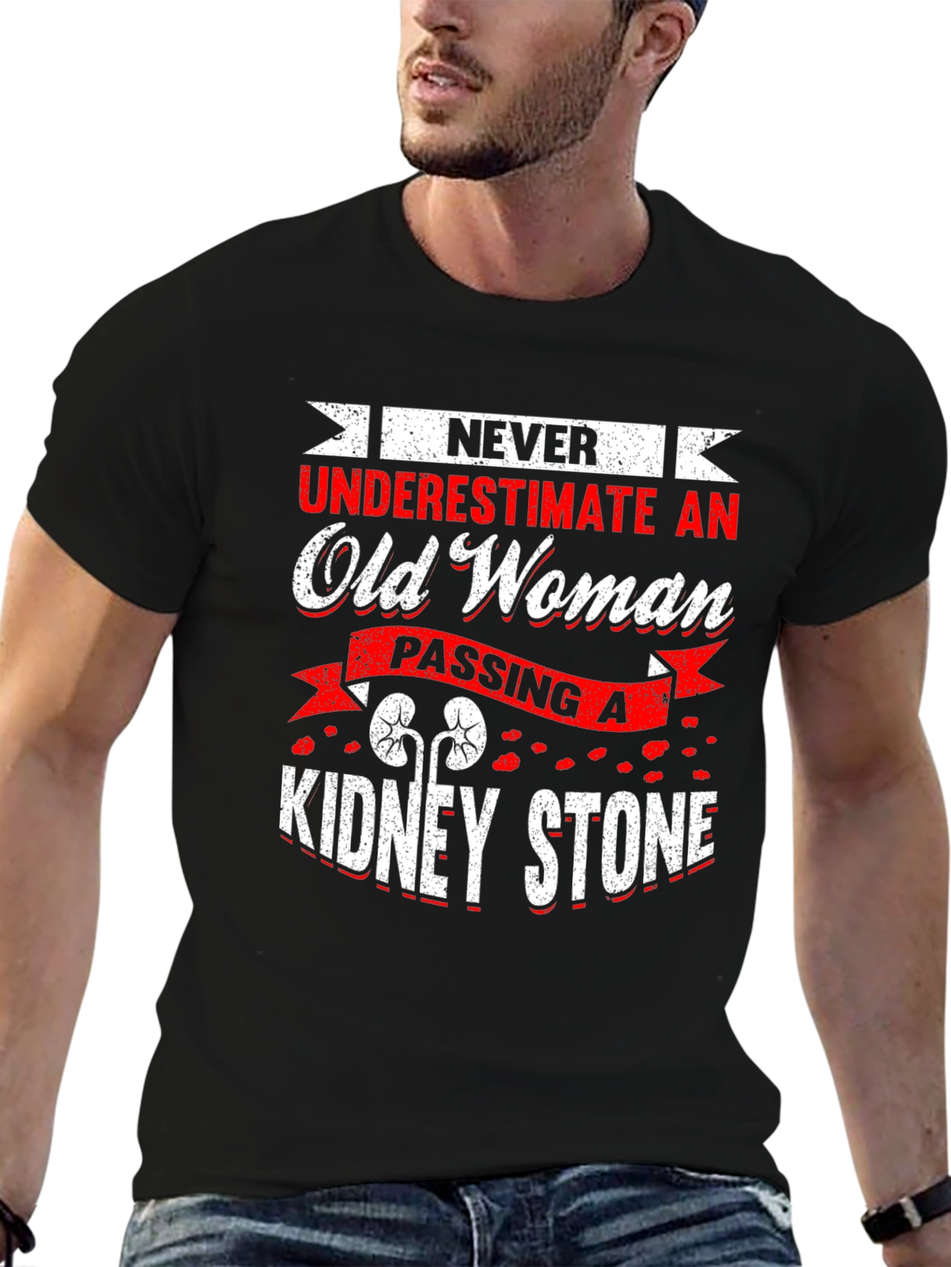 Black Never Underestimate Old Woman Kidney Stone T-Shirt view 6