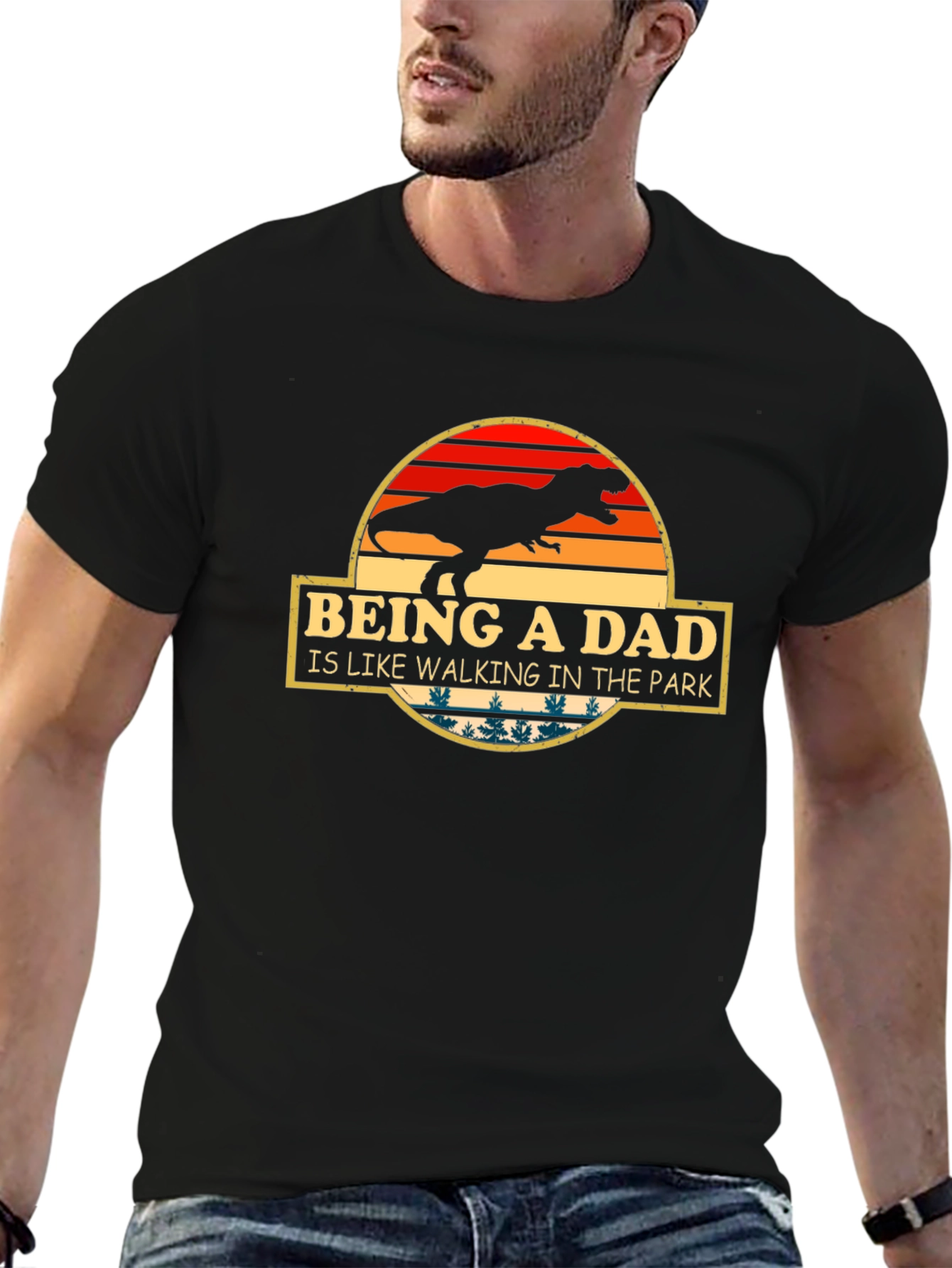 Black Being a Dad T-Rex T-Shirt view 6