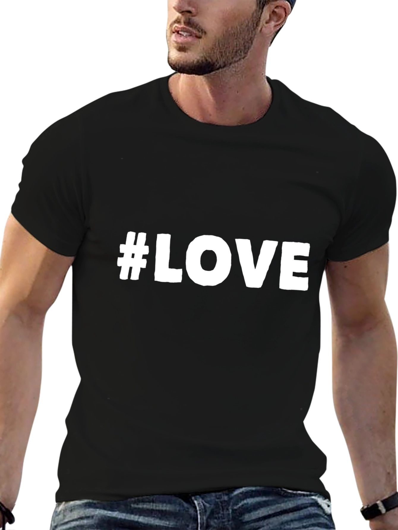 Black #LOVE Graphic Tee - Classic Black Cotton T-Shirt view 6