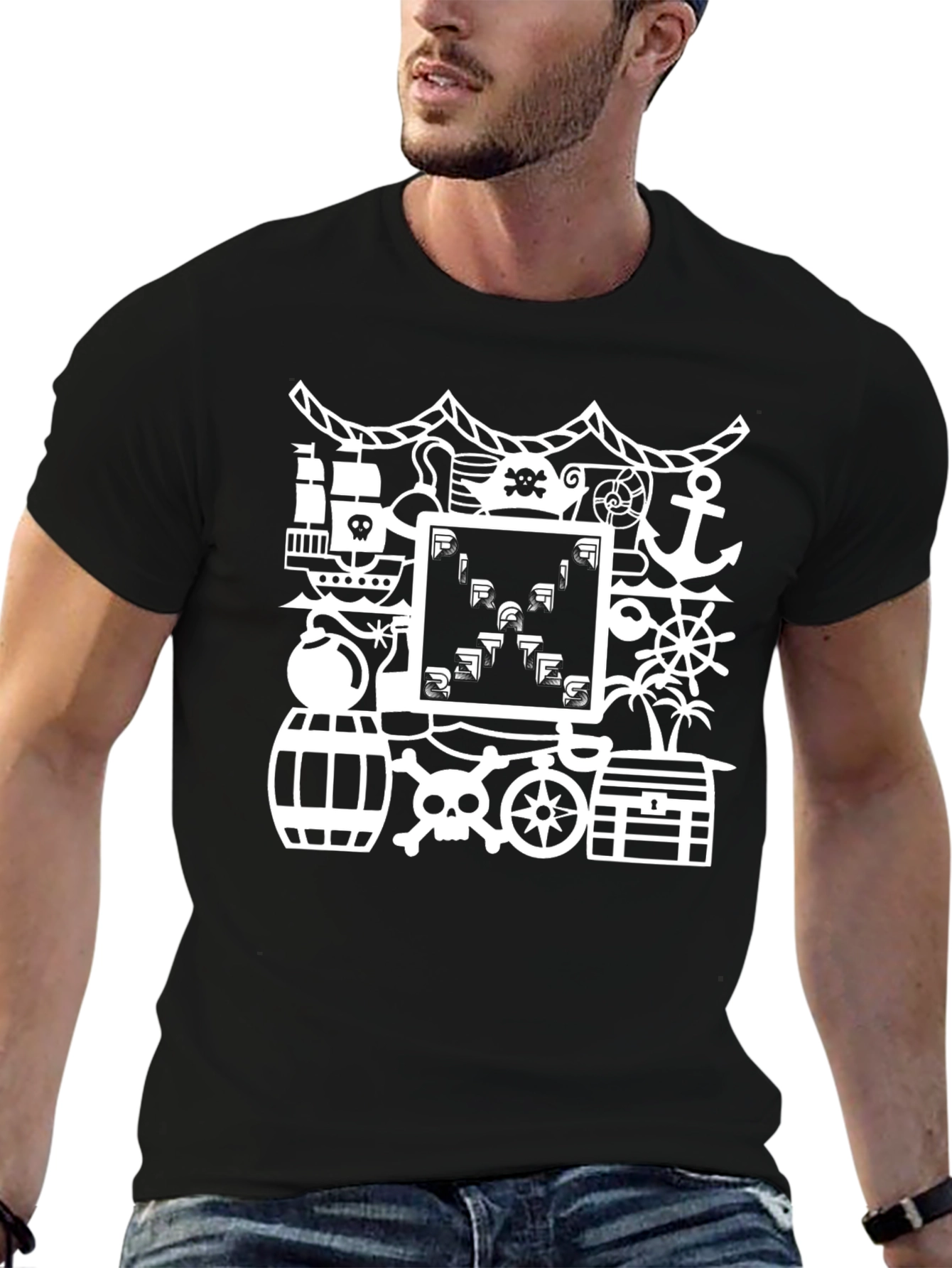 Black Pirate Retro Gamer Black T-Shirt view 6