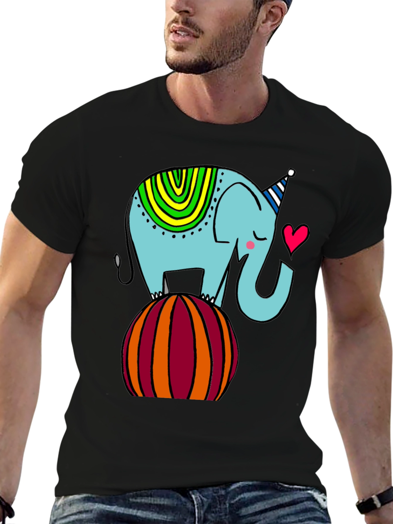 Black Elephant on Ball Graphic Tee - Cute Cartoon Style view 6