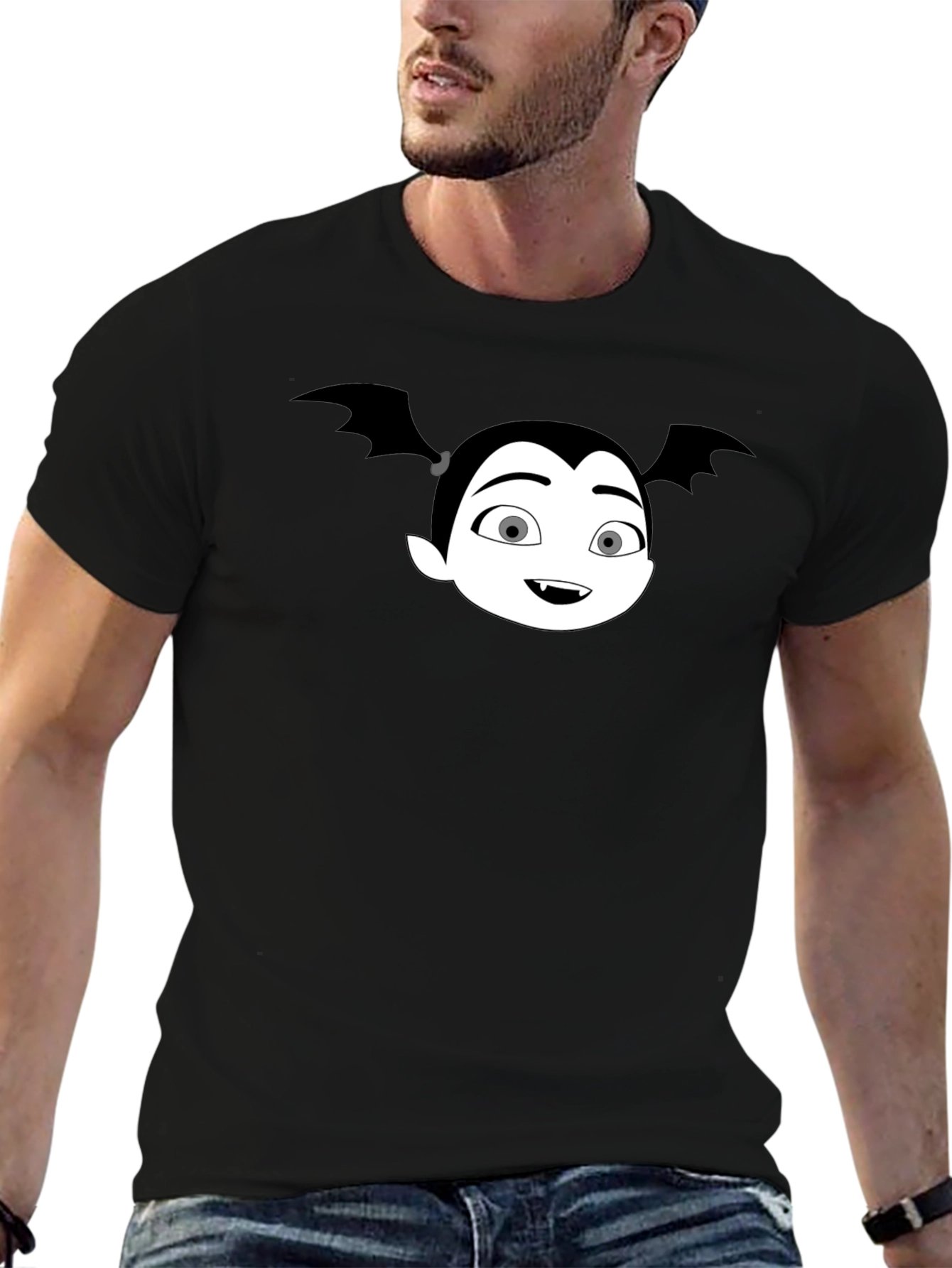 Black Cartoon Vampire Girl Graphic T-Shirt view 6