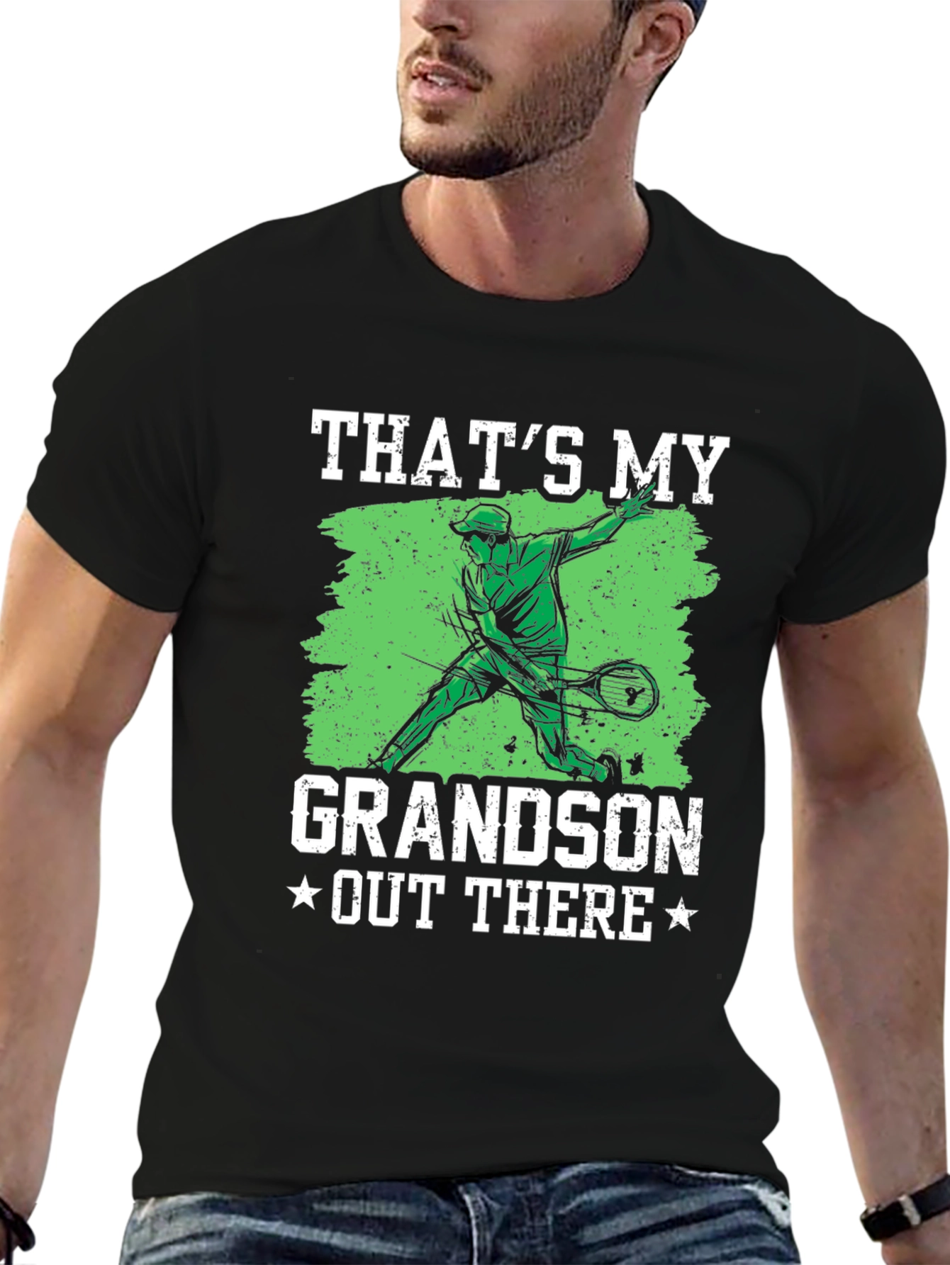 Black That's My Grandson Out There Tennis Graphic T-Shirt view 6