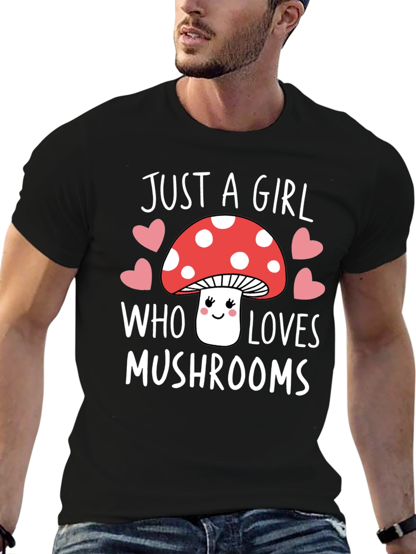 Black Just A Girl Who Loves Mushrooms Graphic Tee view 6