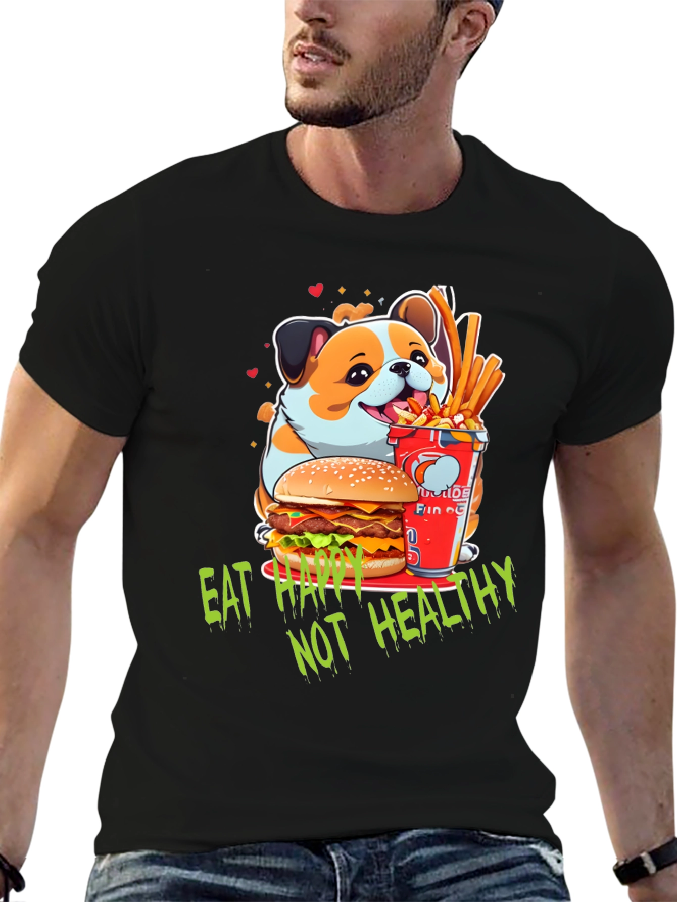 Black Eat Happy Not Healthy T-Shirt view 6