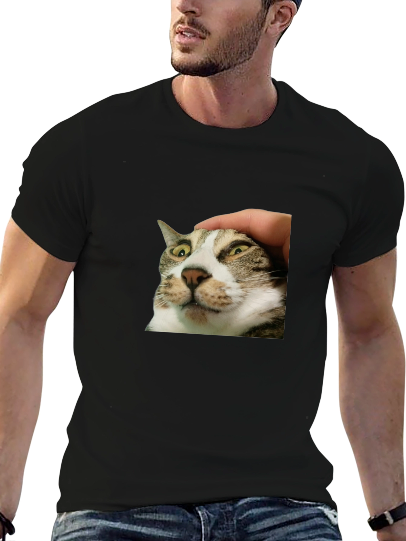 Black Funny Cat Petting T-Shirt - Unique Graphic Tee view 6