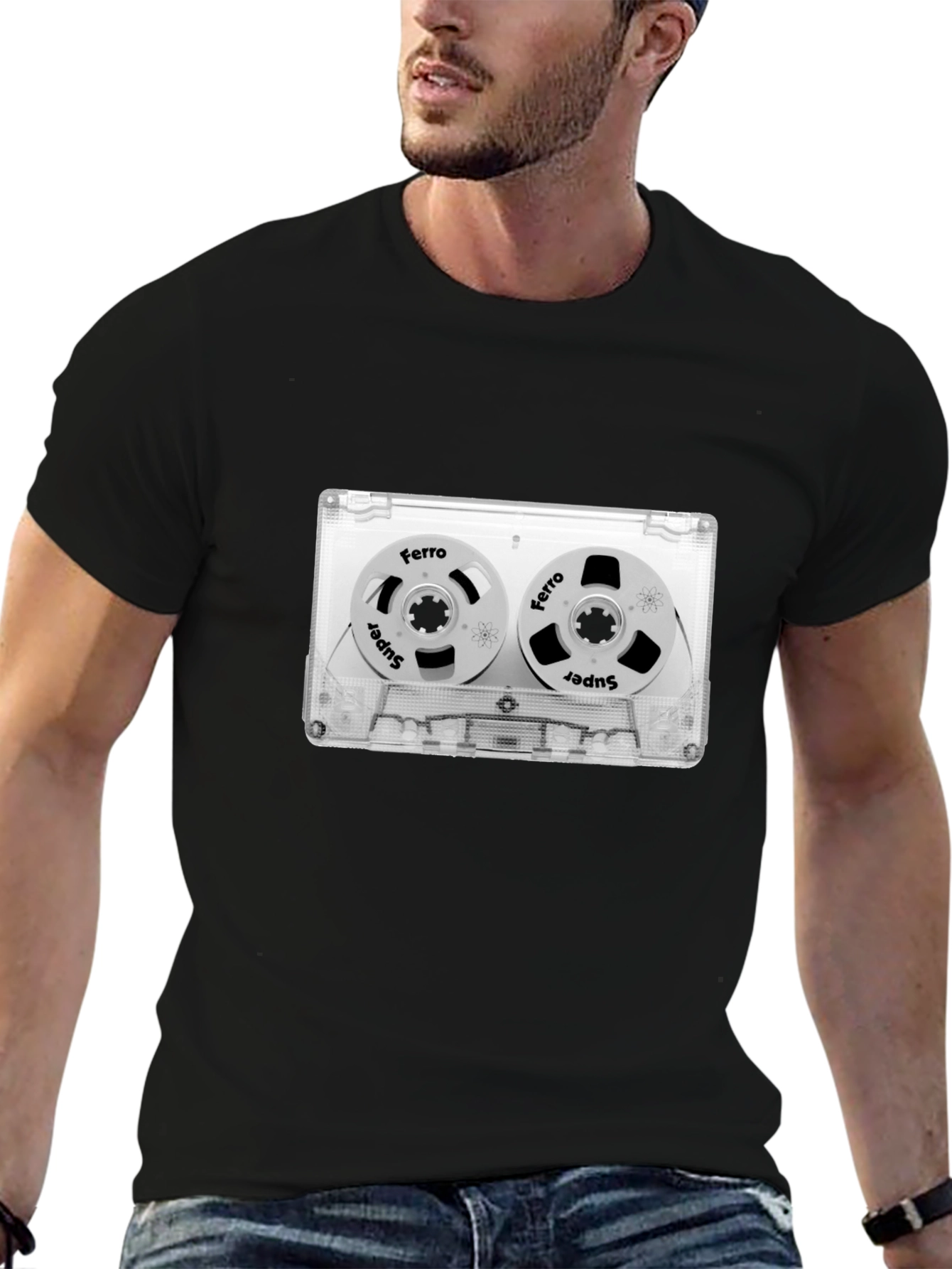 Black Retro Cassette Tape Graphic Tee - Vintage Music Lover Shirt view 6