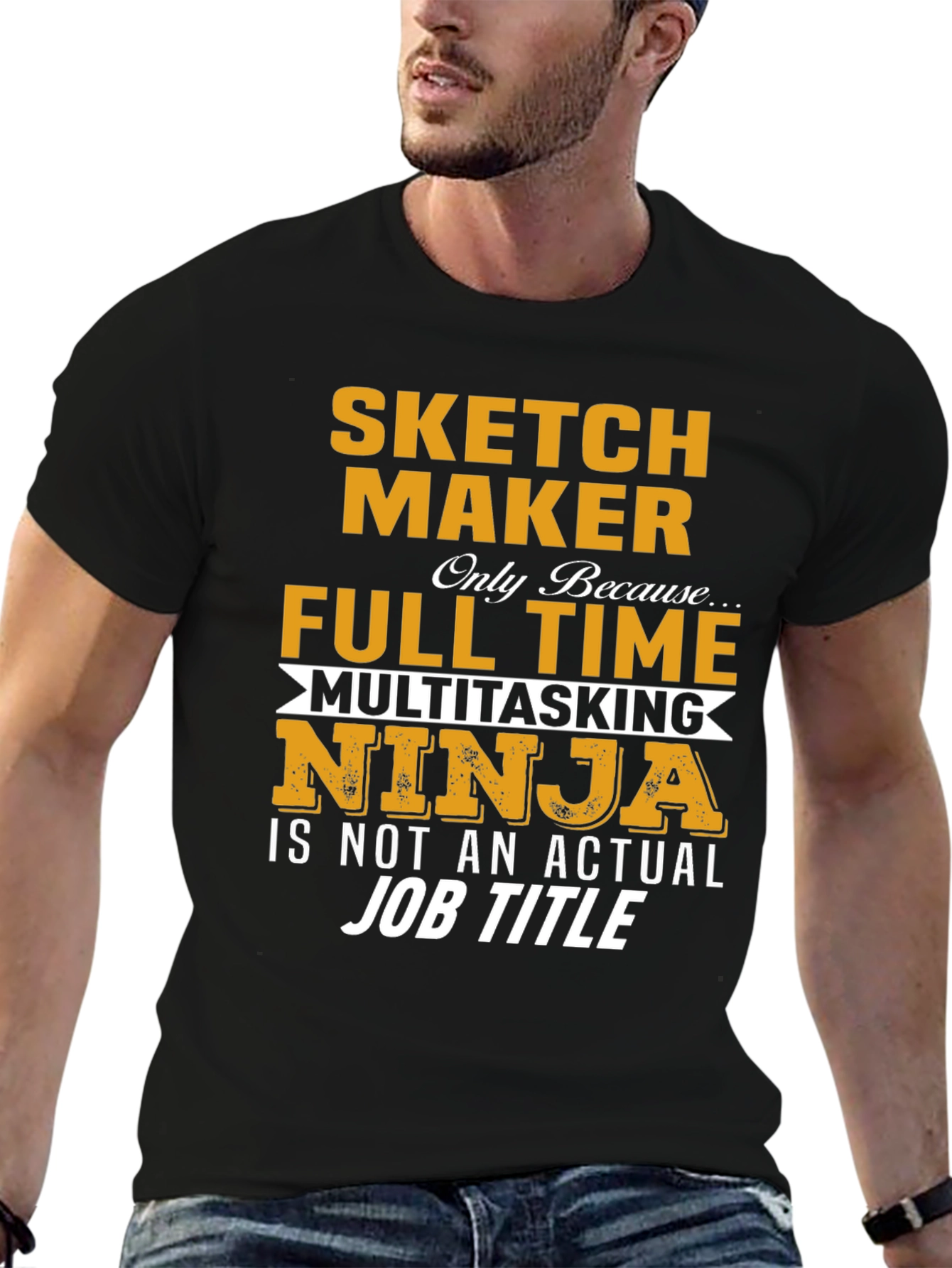 Black Sketch Maker Full Time Ninja T-Shirt view 6