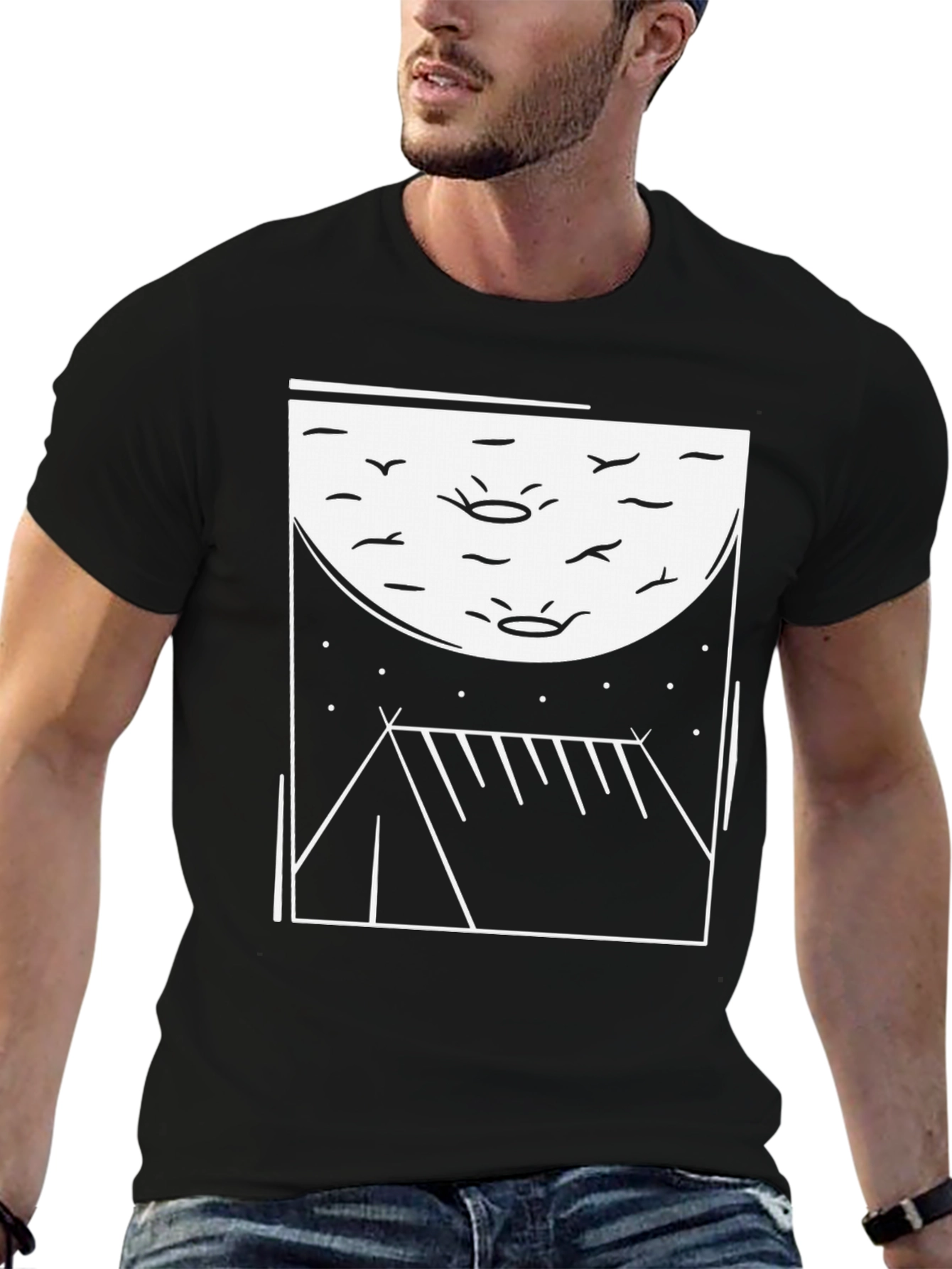 Black Camping Scene Graphic Tee - Black Unisex Shirt view 6