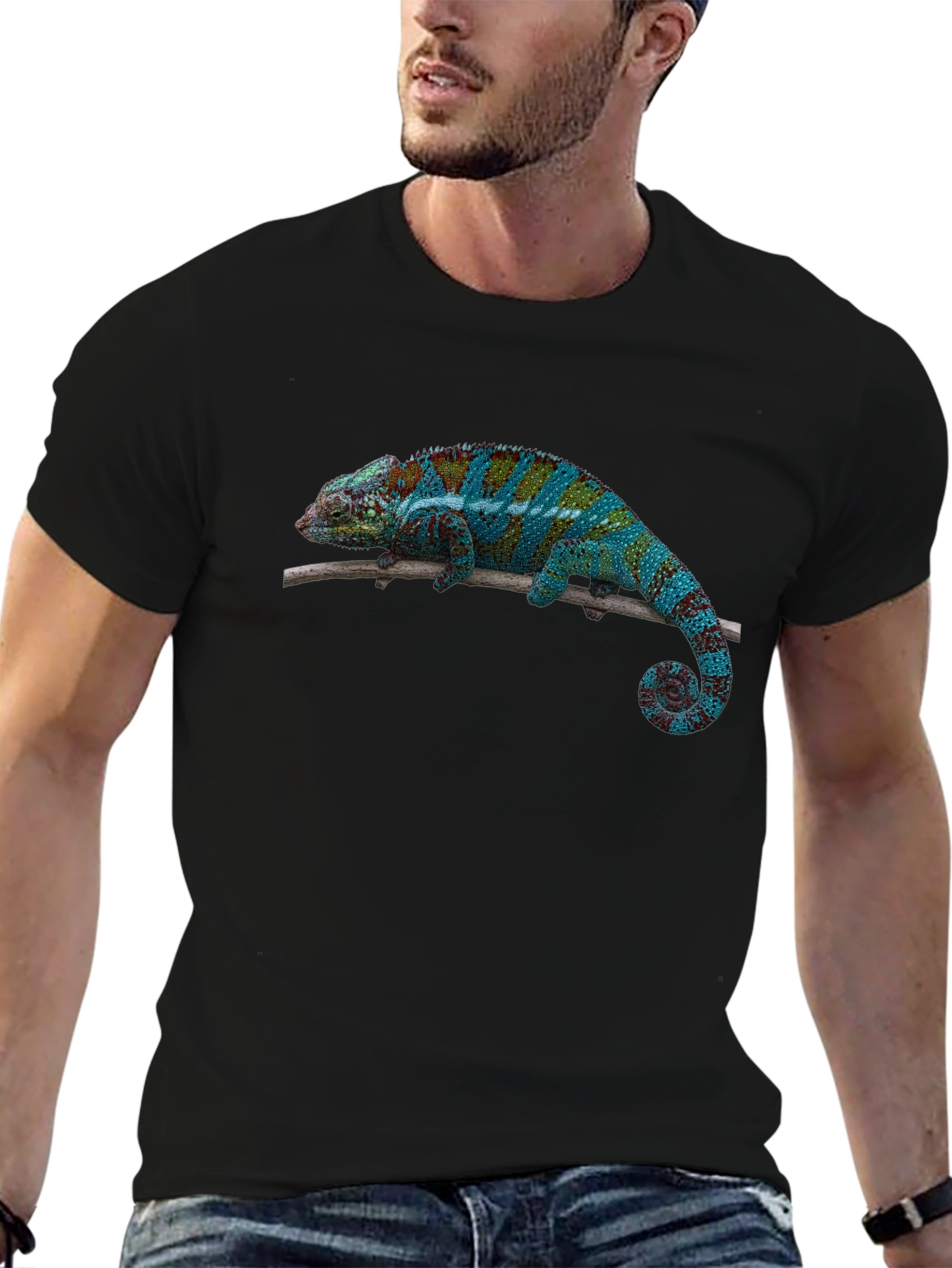 Black Chameleon Print Black T-Shirt view 6