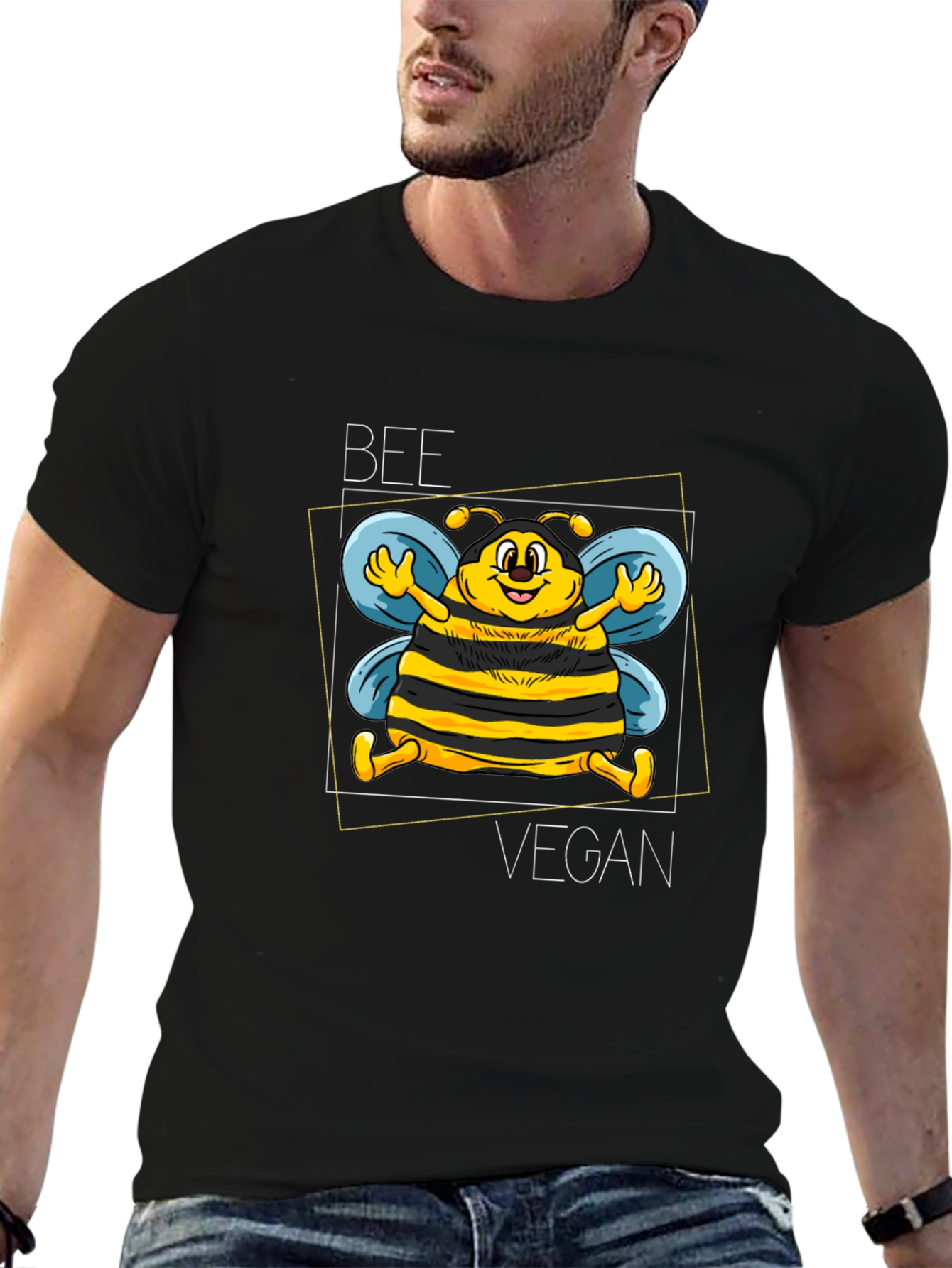 Black Bee Vegan Graphic Tee - Black Unisex T-Shirt view 6