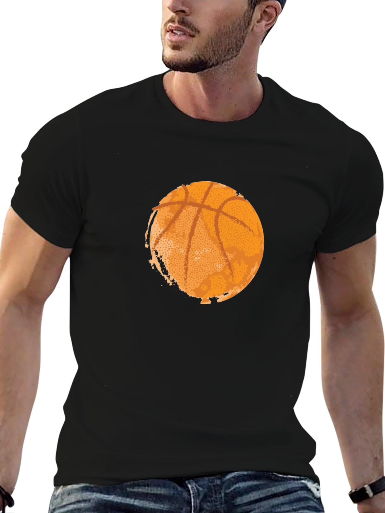 Black Basketball Graphic Tee - Black Cotton T-Shirt view 6