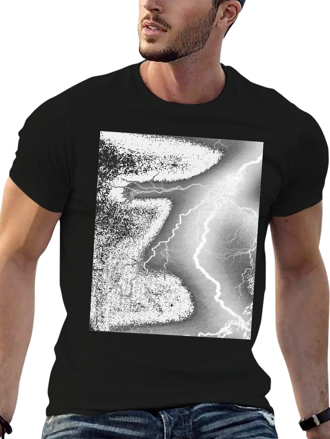 Black Black T-Shirt with Lightning Strike Graphic view 6