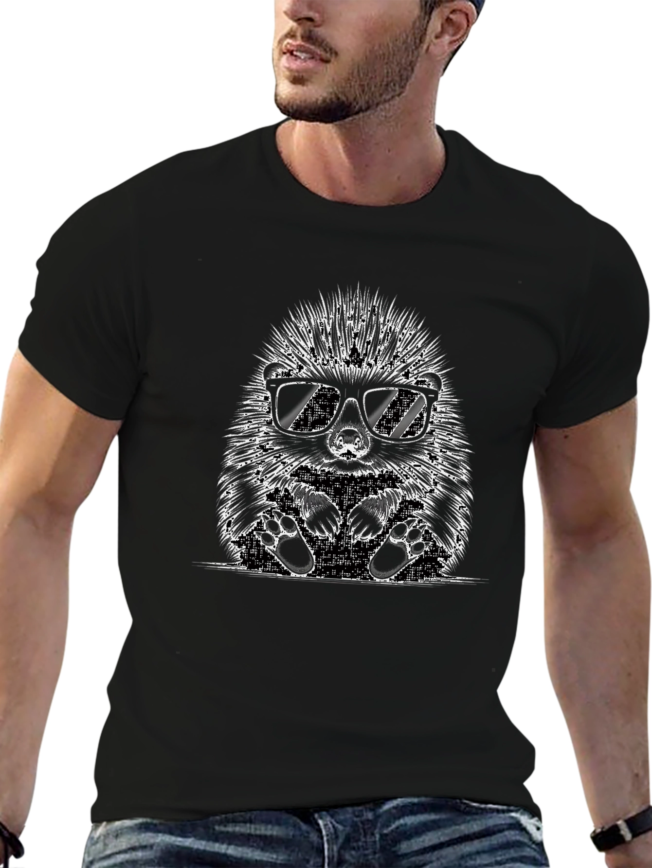 Black Cool Hedgehog Graphic T-Shirt - Black view 6