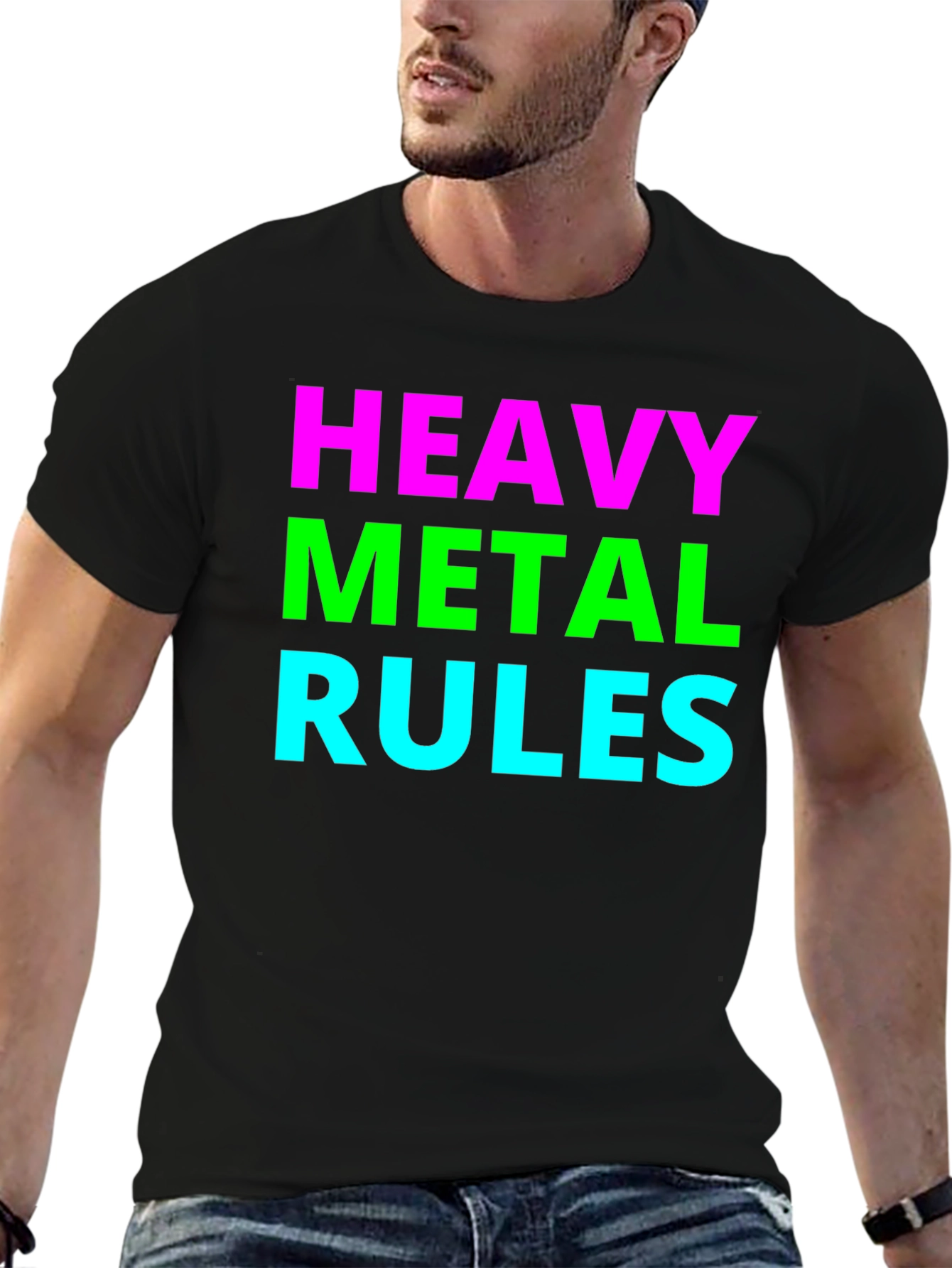 Black Heavy Metal Rules T-Shirt - Bold Graphic Tee view 6