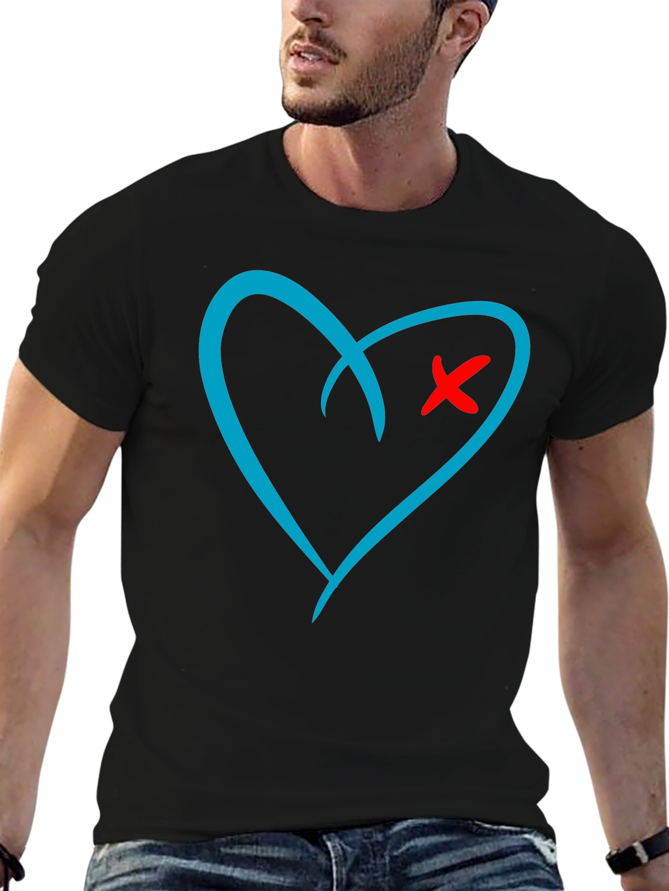 Black Heart X Graphic Print Black T-Shirt view 6