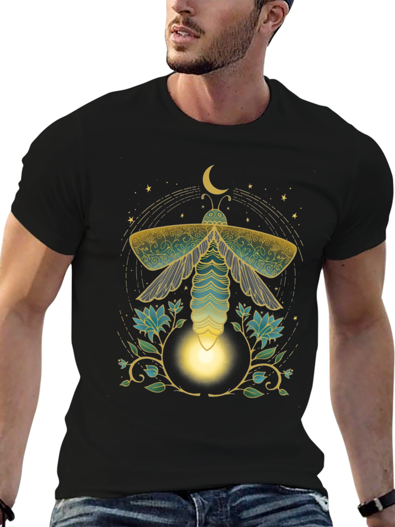 Black Mystic Moth Graphic Tee - Unique Print view 6