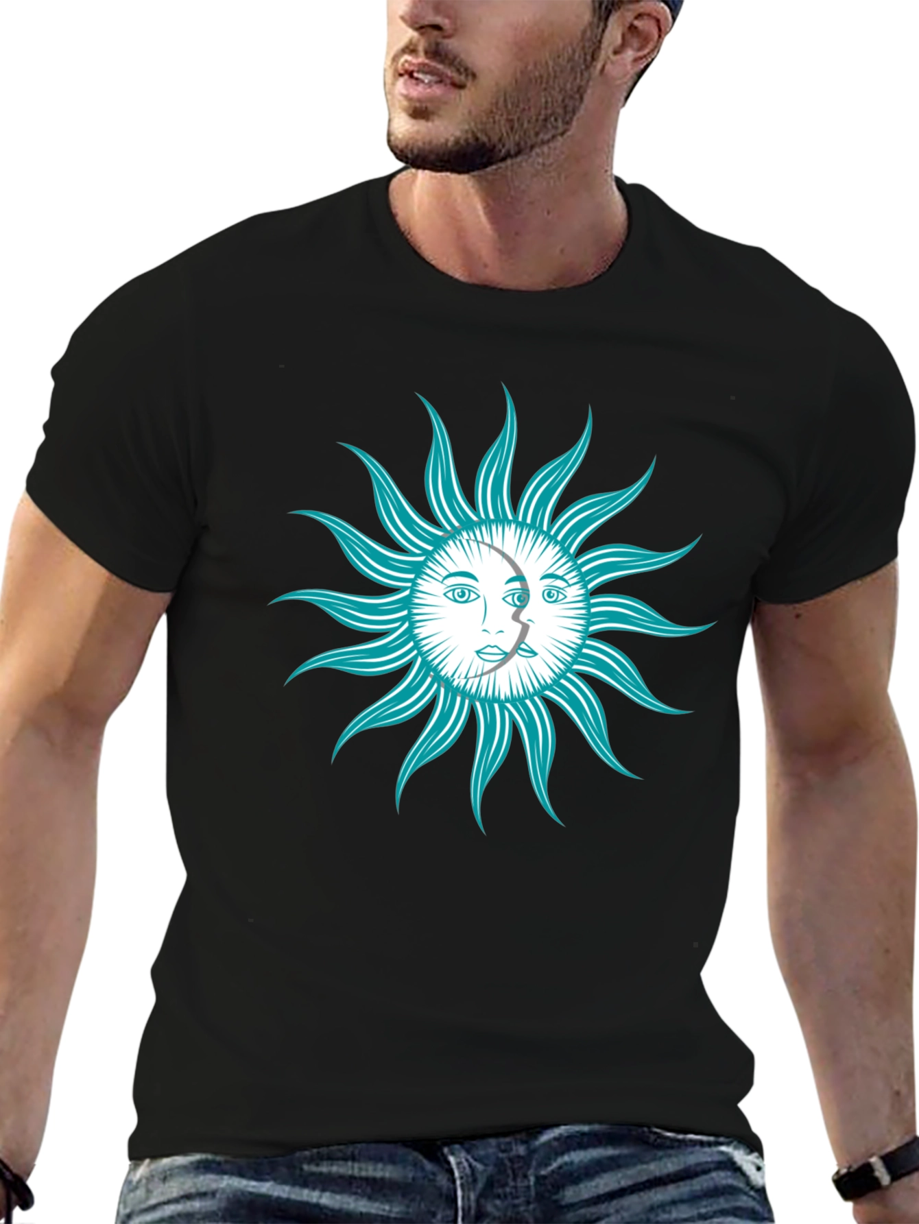 Black Celestial Sun & Moon Graphic T-Shirt view 6