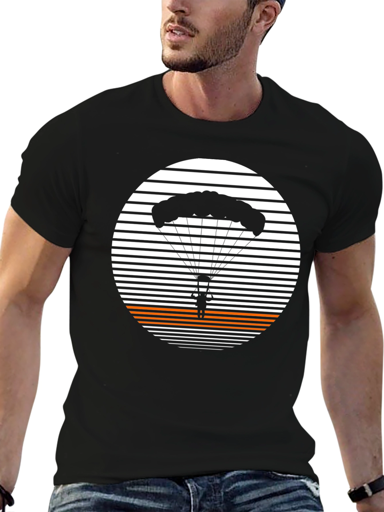 Black Parachute Graphic T-Shirt - Retro Skydiving Tee view 6