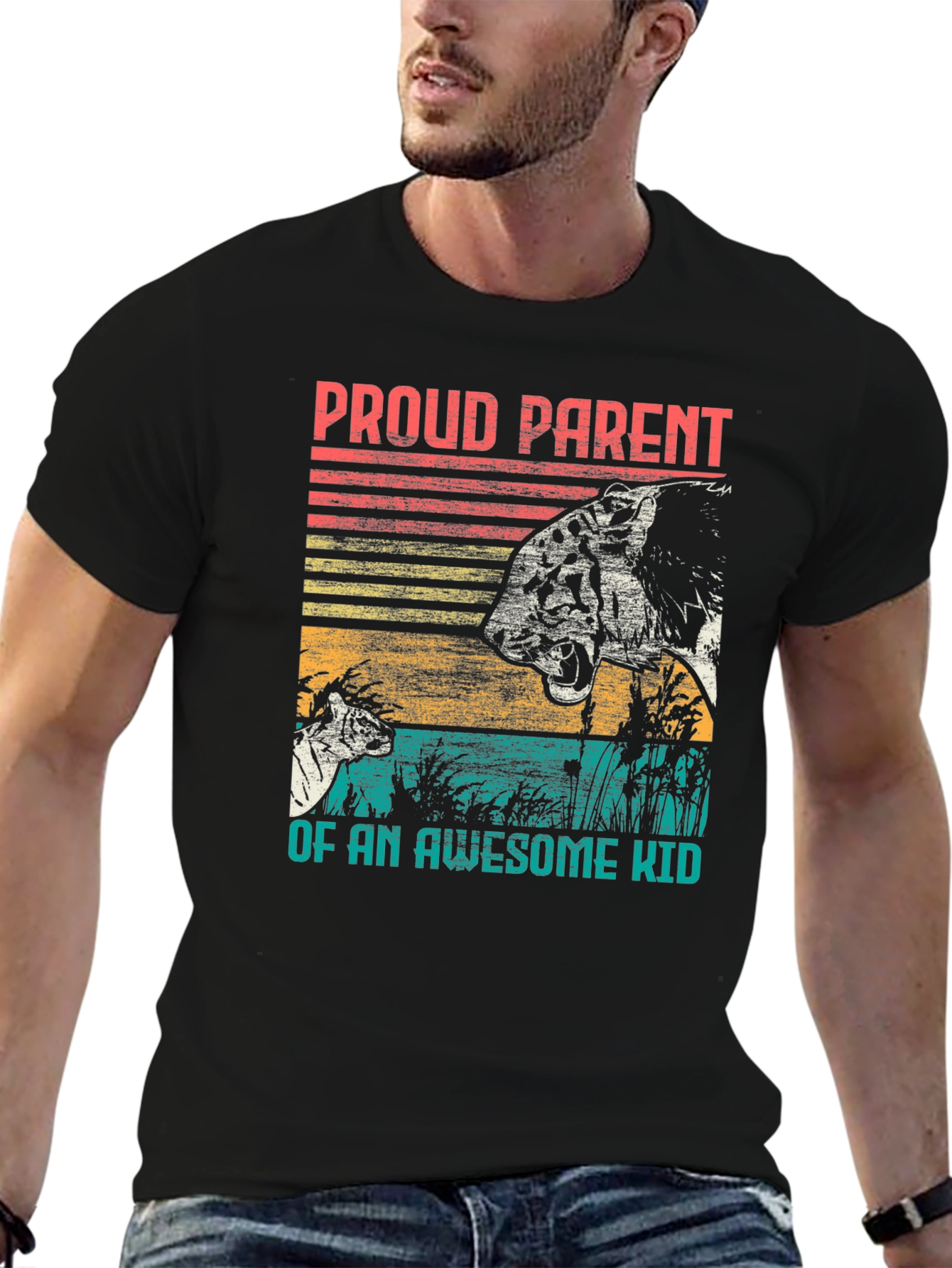 Black Proud Parent Awesome Kid Tiger Graphic T-Shirt view 6