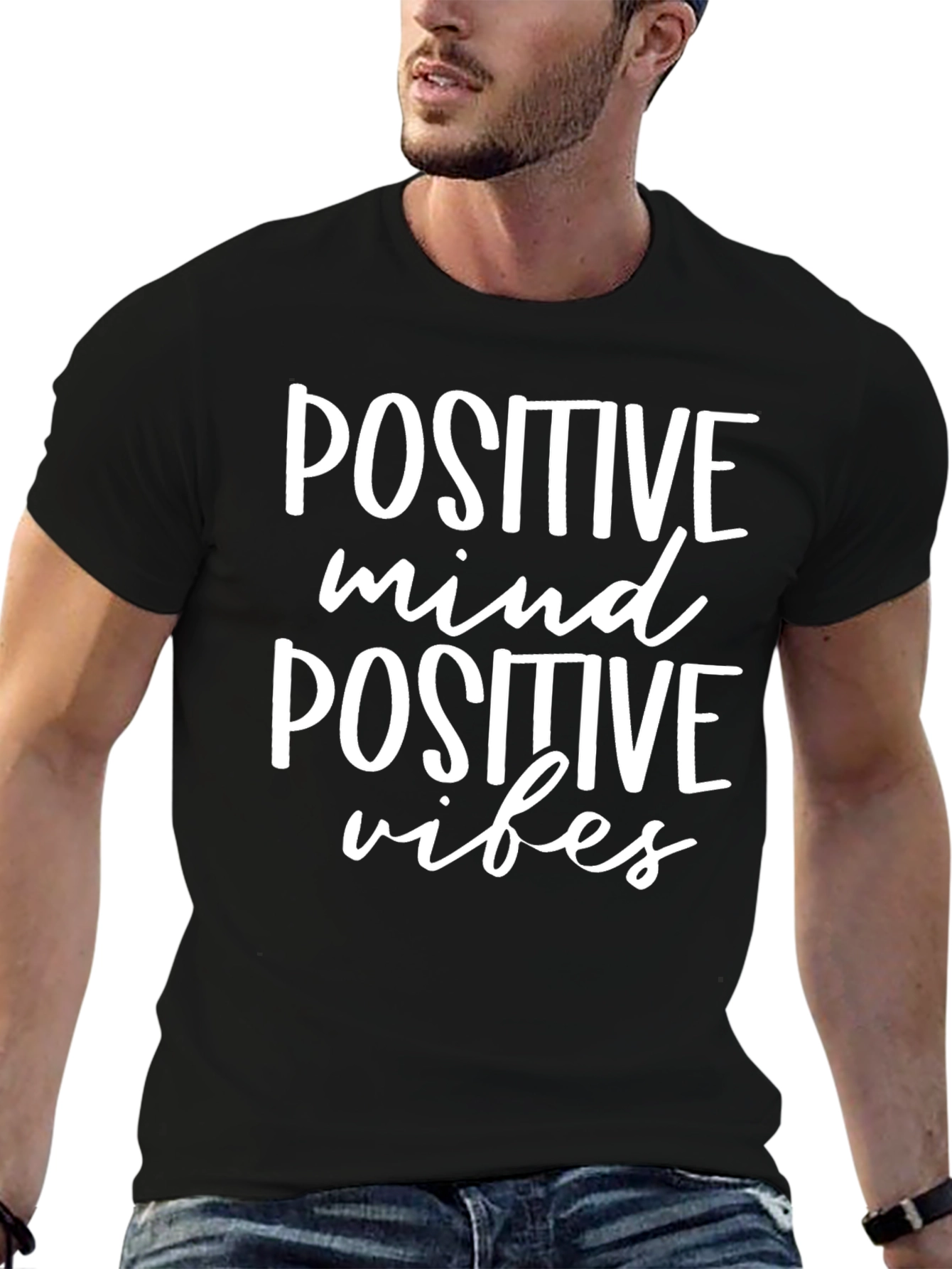 Black Positive Mind Vibes Graphic Tee - Black view 6