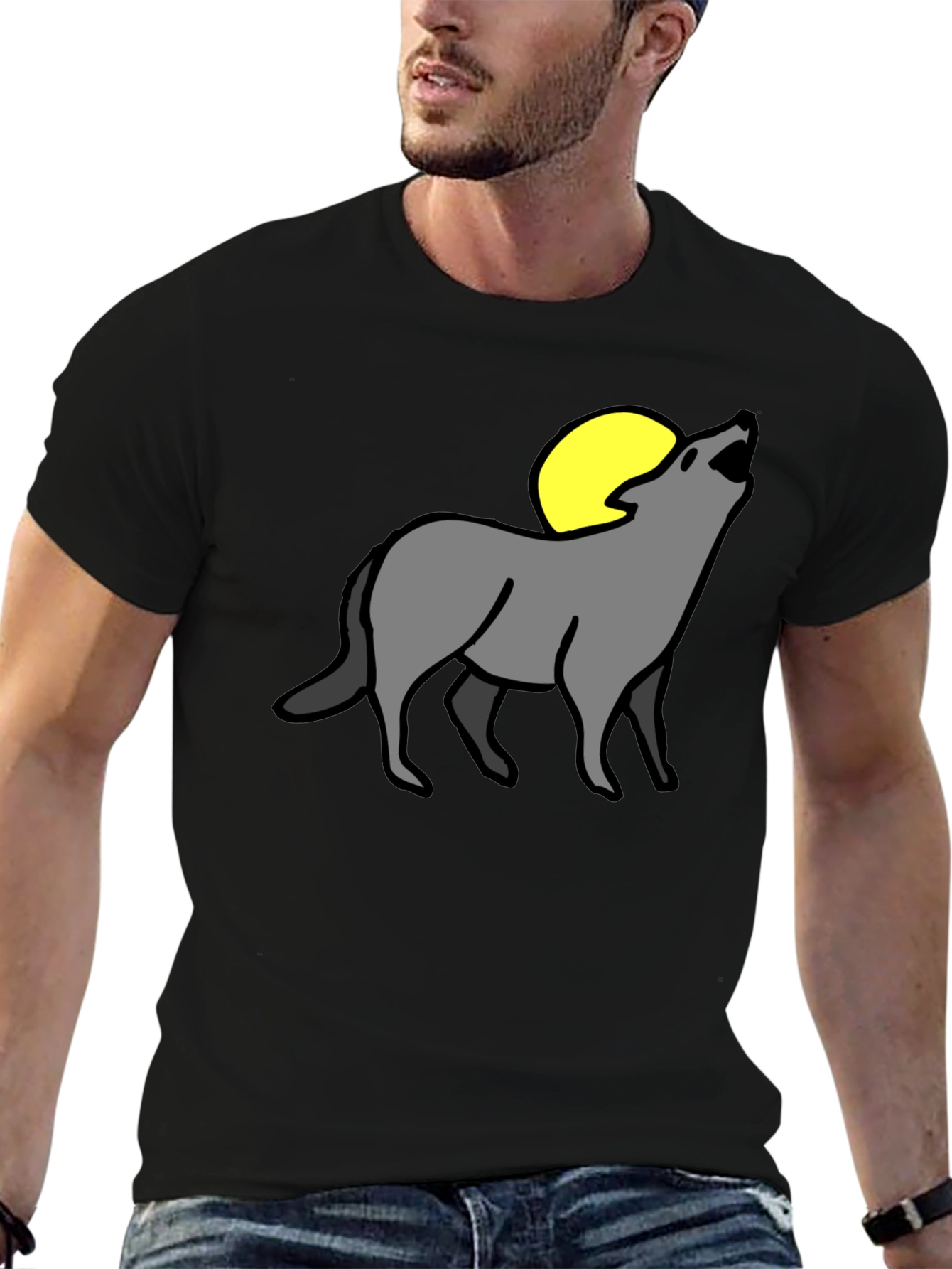 Black Wolf Moon Graphic Tee - Black Cotton Blend view 6