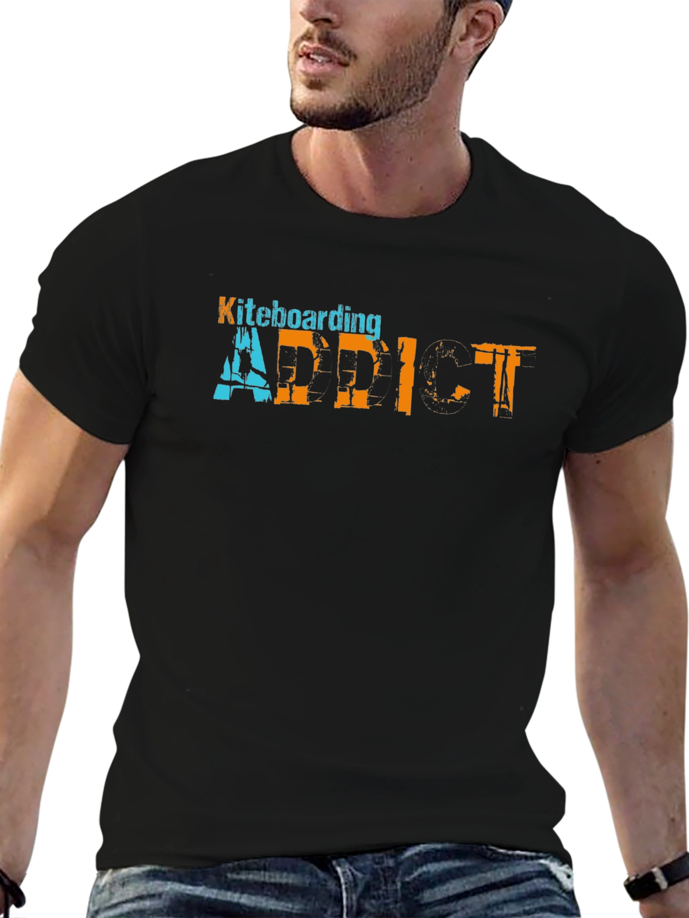 Black Kiteboarding Addict Graphic Tee - Black Cotton T-Shirt view 6