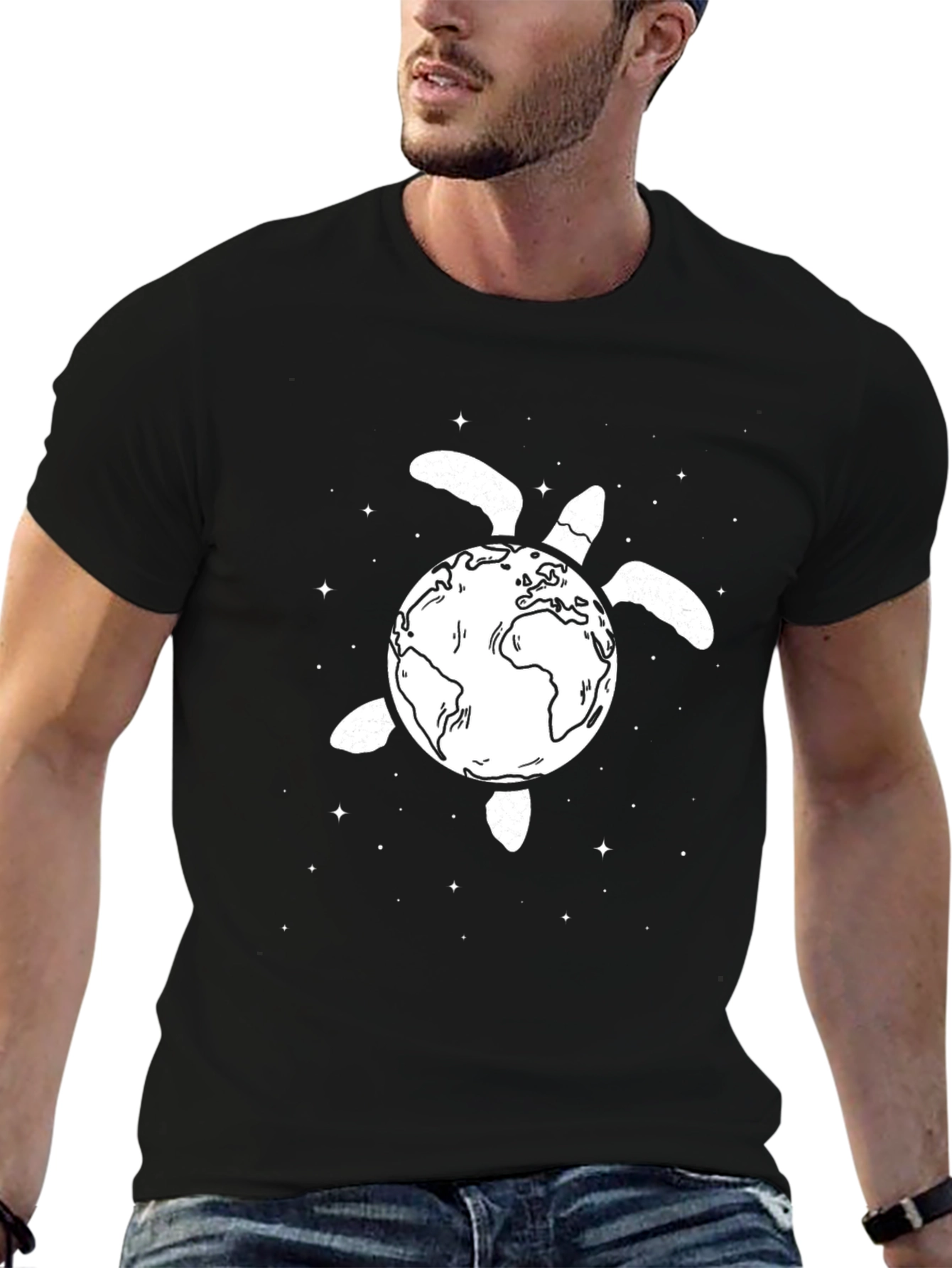 Black Earth Turtle Graphic Tee - Black Cotton T-Shirt view 6